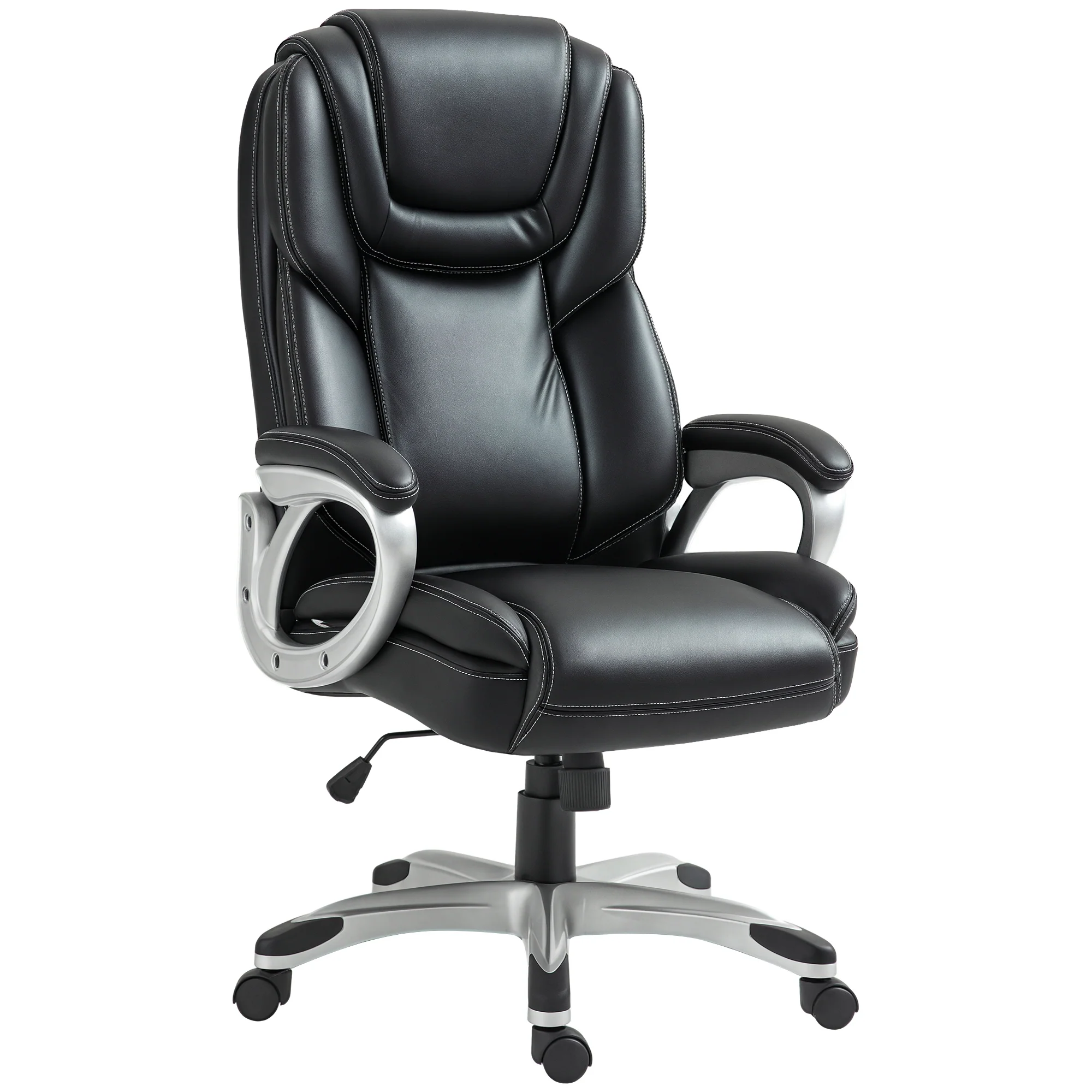 Chaise de bureau, fauteuil de bureau, siège d'ordinateur, avec fonction bascule, dossier haut, roulettes pivotantes 360°, hauteur réglable, noir - Image 11