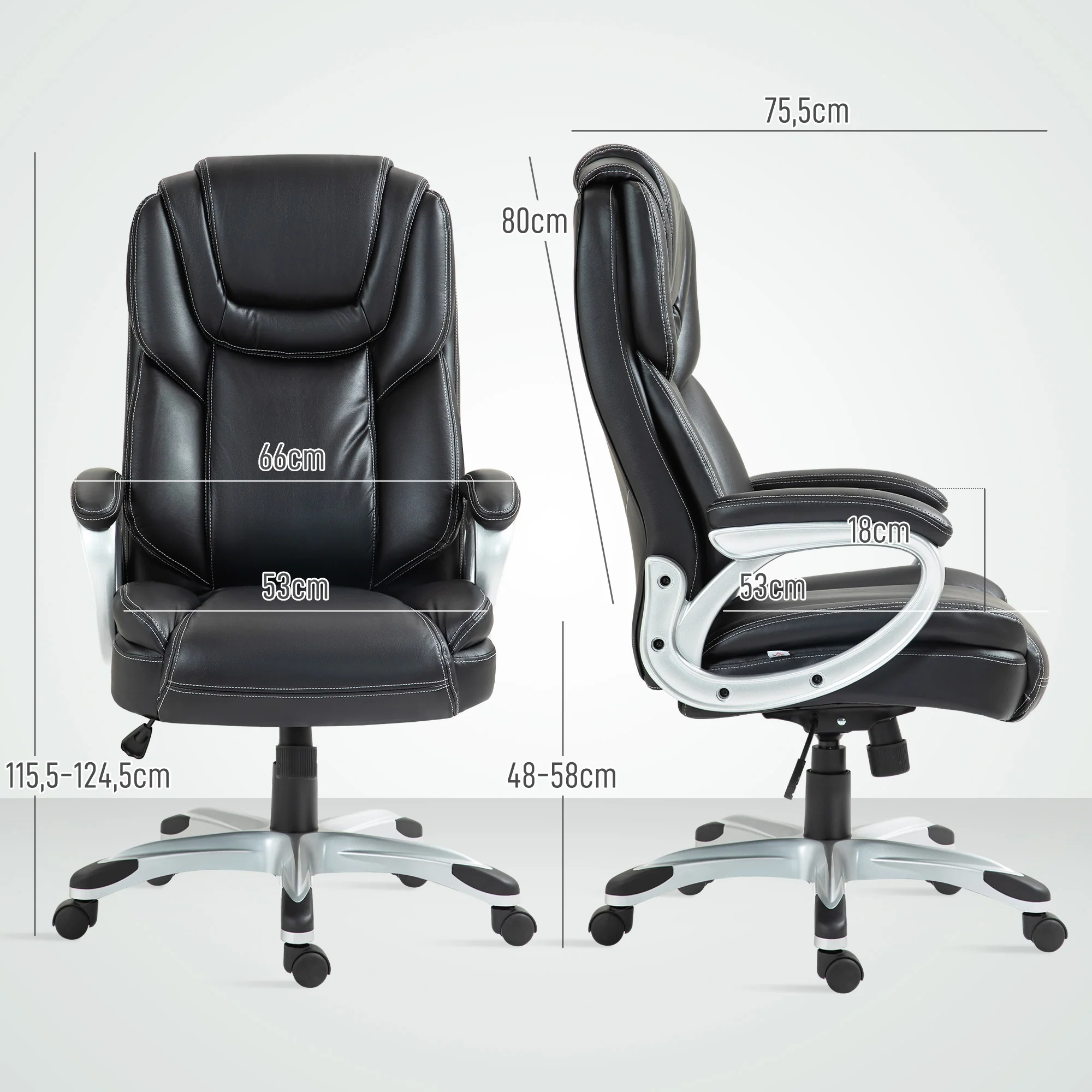 Chaise de bureau, fauteuil de bureau, siège d'ordinateur, avec fonction bascule, dossier haut, roulettes pivotantes 360°, hauteur réglable, noir - Image 4