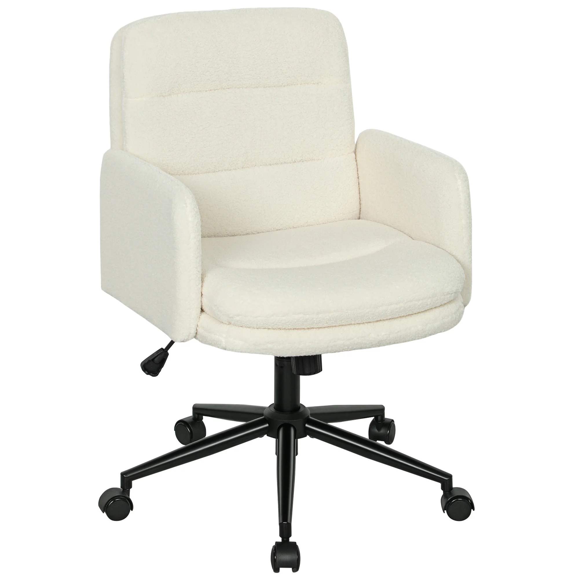 Chaise de bureau, fauteuil ergonomique en tissu effet laine bouclée avec hauteur réglable, fonction de bascule, pivotant 360° et assise rembourrée, pour salon, chambre, télétravail, crème - Image 11