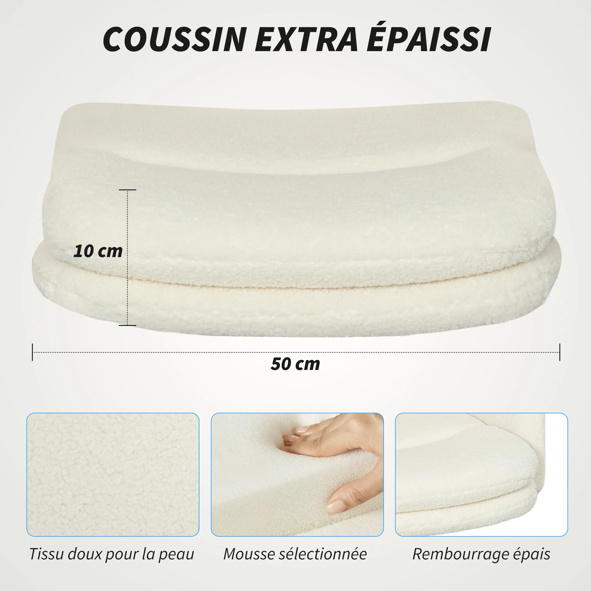 Chaise de bureau, fauteuil ergonomique en tissu effet laine bouclée avec hauteur réglable, fonction de bascule, pivotant 360° et assise rembourrée, pour salon, chambre, télétravail, crème - Image 5