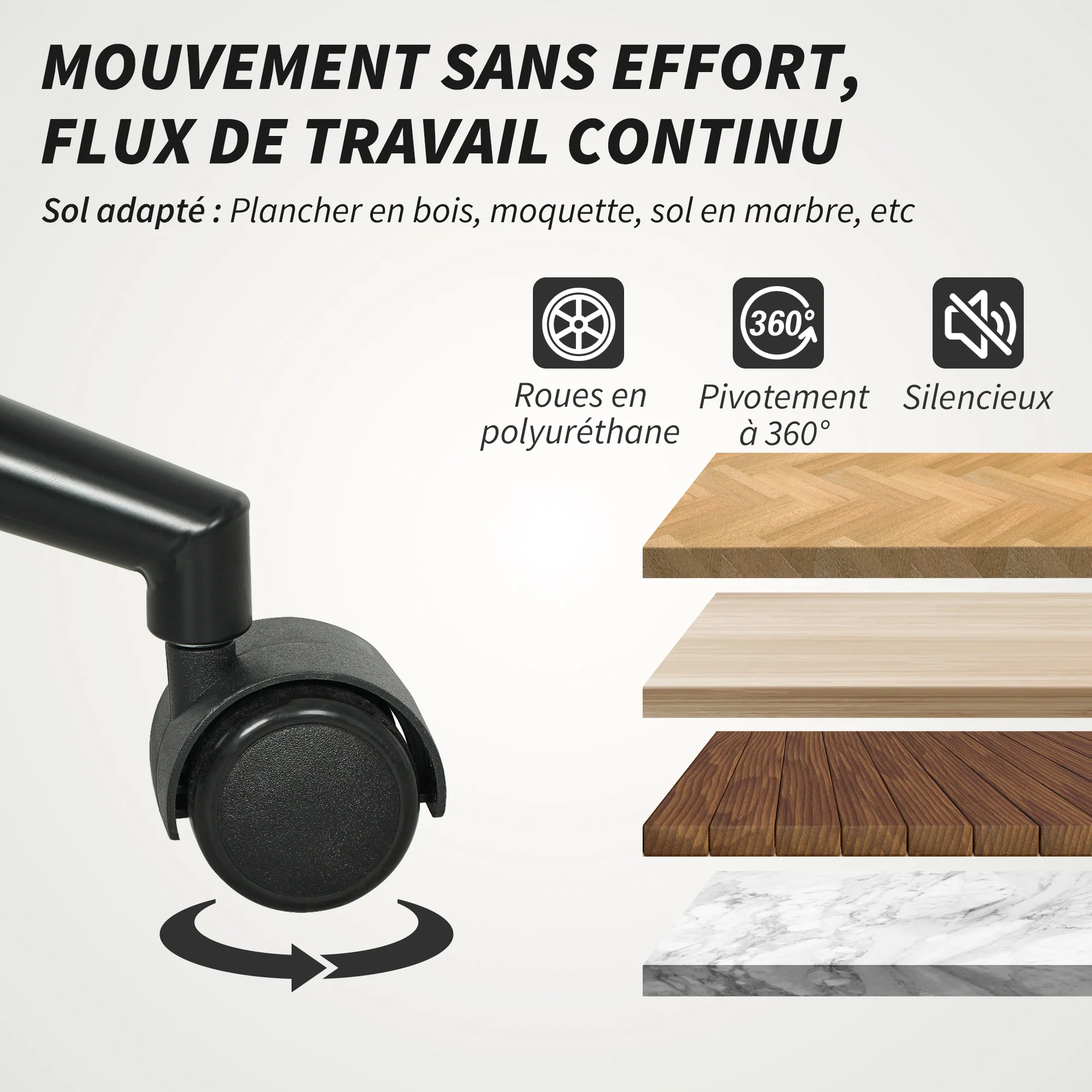 Chaise de bureau, fauteuil ergonomique en tissu effet laine bouclée avec hauteur réglable, fonction de bascule, pivotant 360° et assise rembourrée, pour salon, chambre, télétravail, crème - Image 7