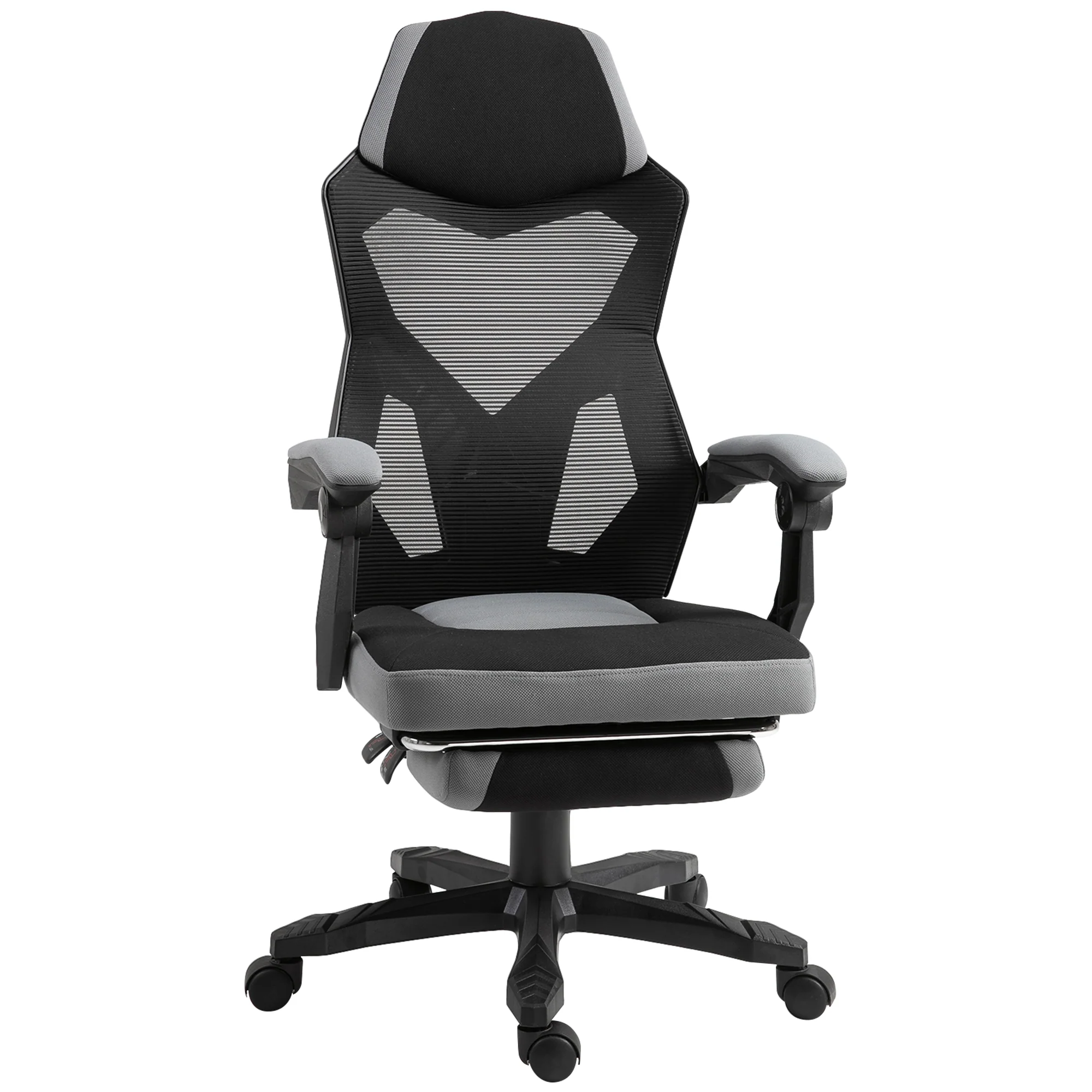 Chaise de bureau fauteuil gaming hauteur réglable dossier roulettes pivotantes repose-pied tissu en maille 58L x 63l x 112-122H cm gris noir - Image 11