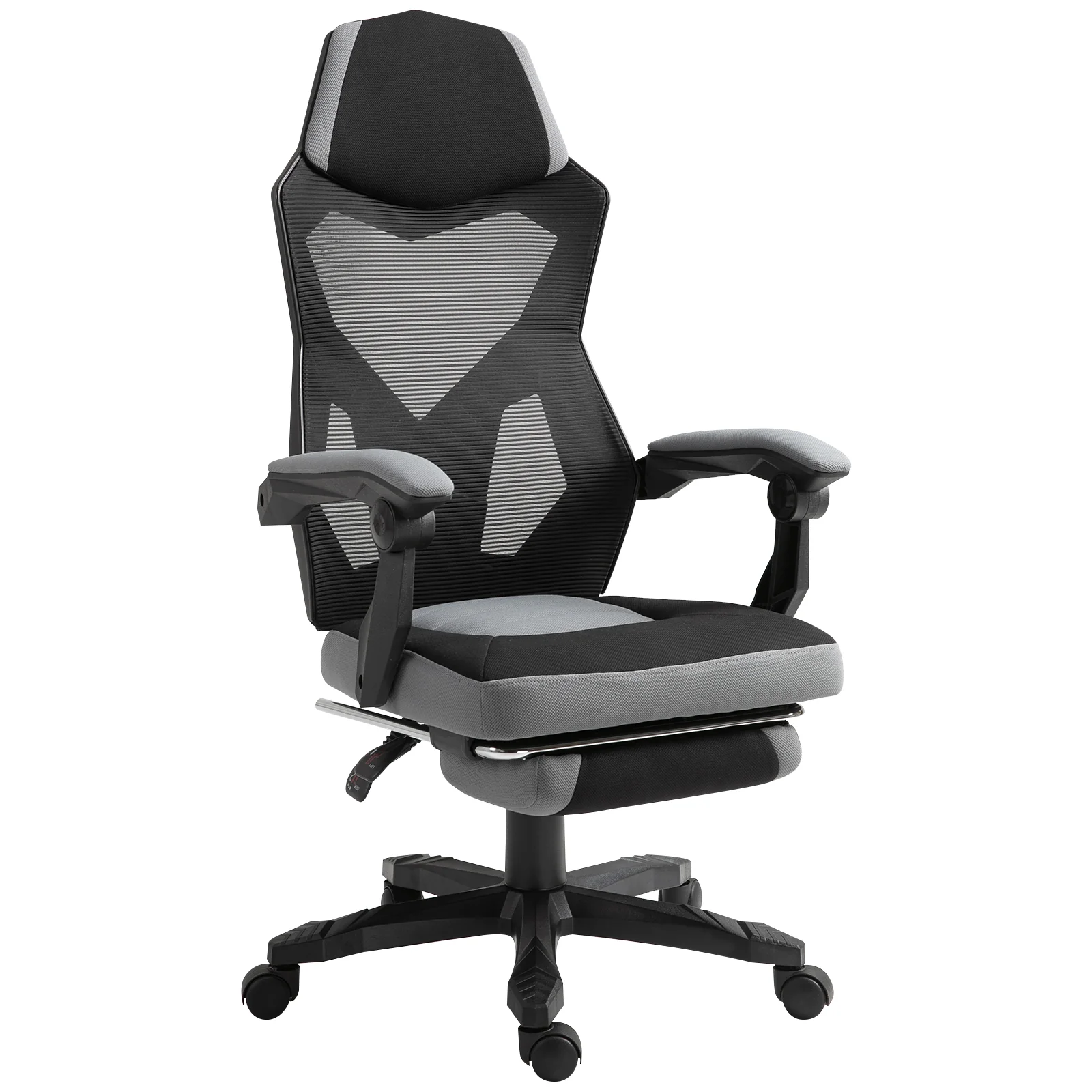 Chaise de bureau fauteuil gaming hauteur réglable dossier roulettes pivotantes repose-pied tissu en maille 58L x 63l x 112-122H cm gris noir - Image 2