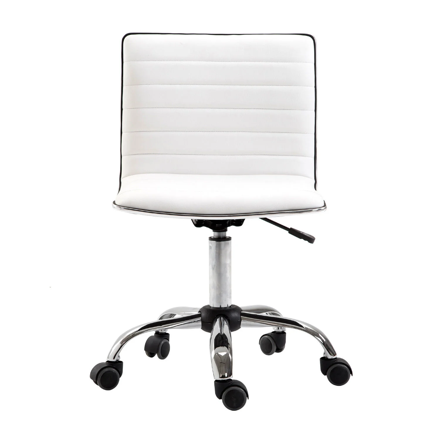 Chaise de bureau sans accoudoirs, fauteuil de bureau ergonomique, hauteur réglable, assise et dossier rembourrés et pivotant 360°, chaise d'ordinateur en similicuir pour bureau, chambre, blanc - Image 8