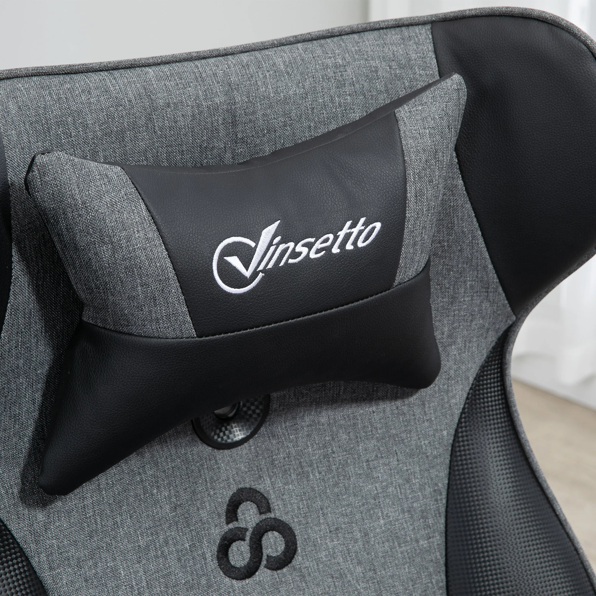 Chaise de gaming ergonomique avec base ronde hauteur réglable accoudoir relevable coussins tétière et lombaires PU gris noir - Image 10