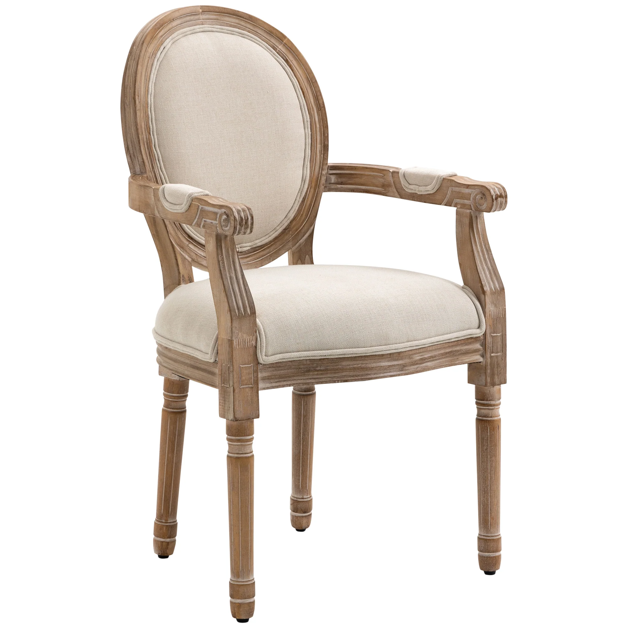 Chaise de Salle à Manger Chaise de Salon médaillon Style Louis XVI Bois Massif patiné sculpté Tissu Lin Crème