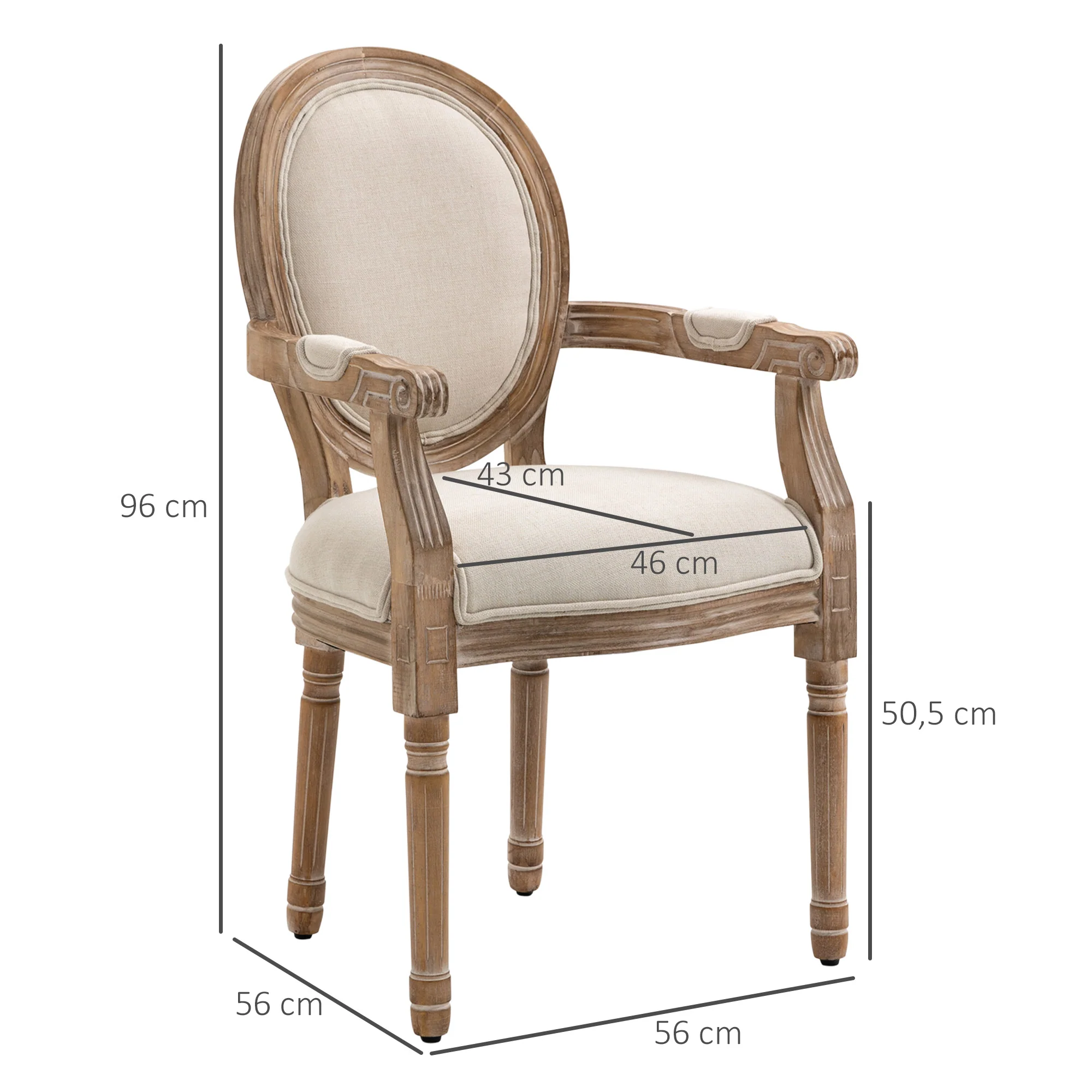 Chaise de Salle à Manger Chaise de Salon médaillon Style Louis XVI Bois Massif patiné sculpté Tissu Lin Crème - Image 4