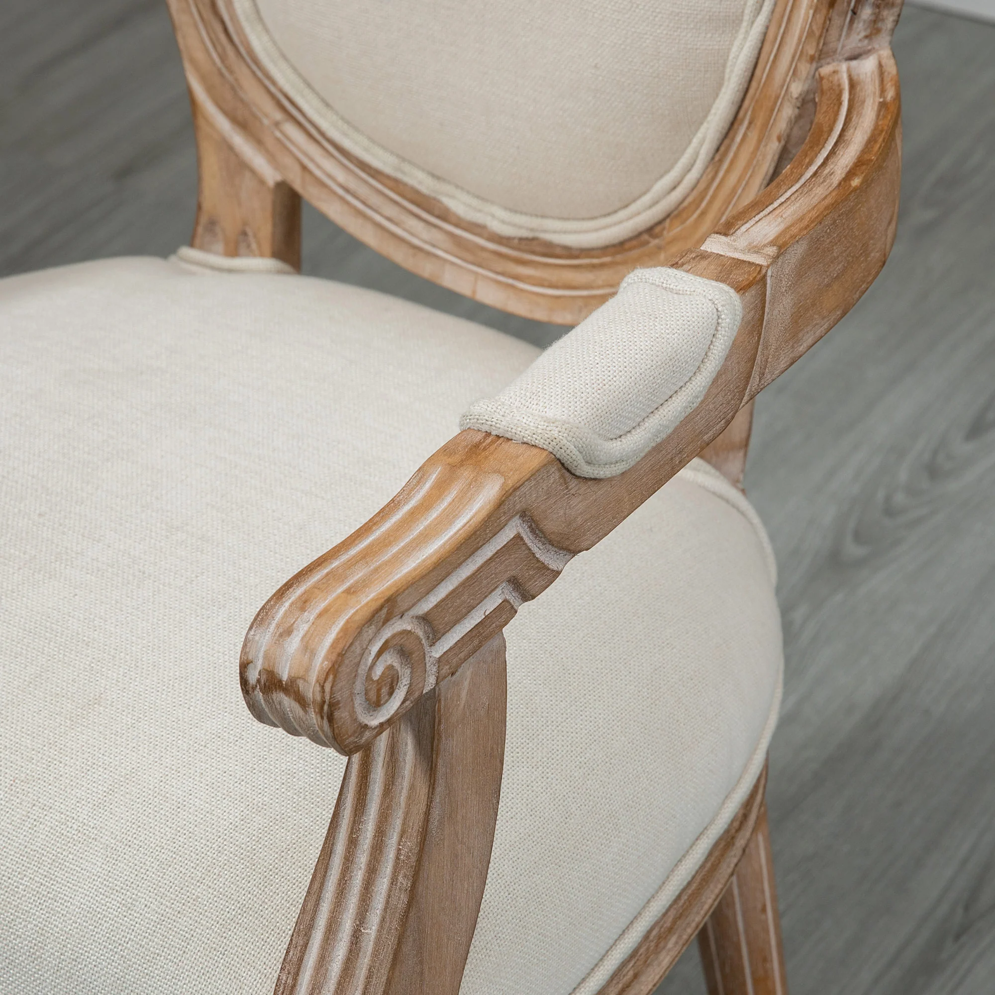 Chaise de Salle à Manger Chaise de Salon médaillon Style Louis XVI Bois Massif patiné sculpté Tissu Lin Crème - Image 7