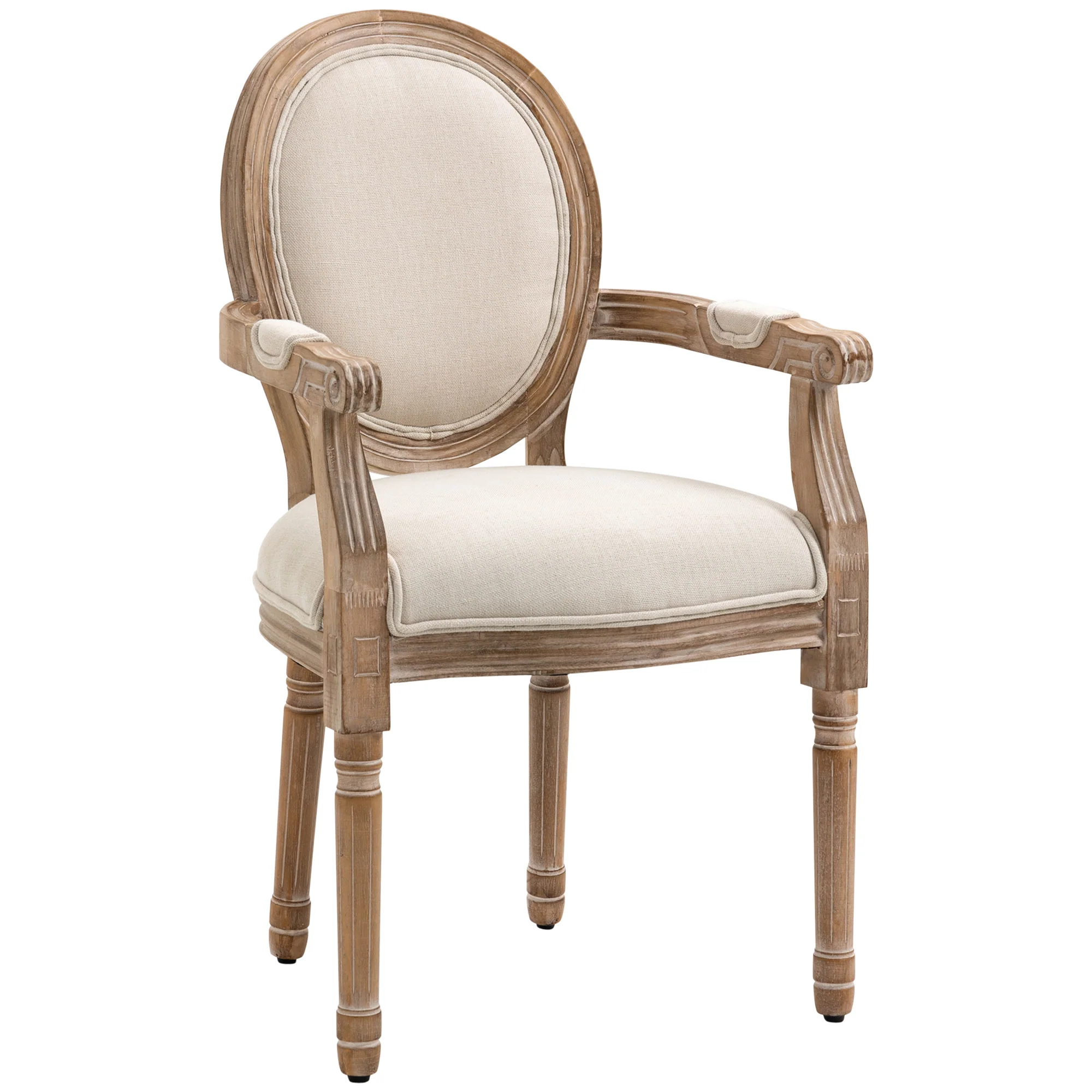 Chaise de Salle à Manger Chaise de Salon médaillon Style Louis XVI Bois Massif patiné sculpté Tissu Lin Crème - Image 9