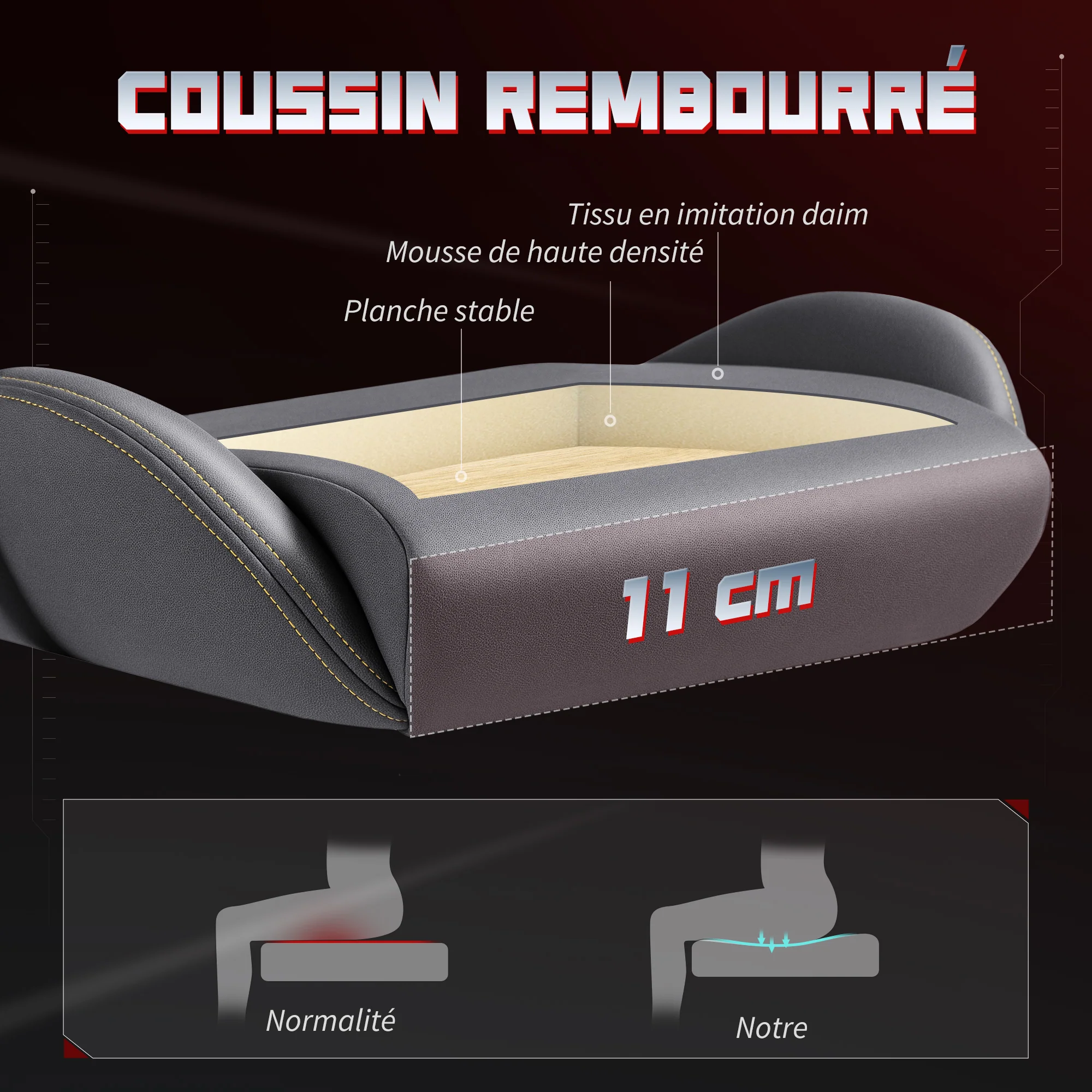 Chaise gaming ergonomique avec accoudoirs réglables, fauteuil gamer en suède avec dossier inclinable, hauteur réglable, repose-pieds, appui-tête, soutien lombaire et pivotant à 360°, gris - Image 6