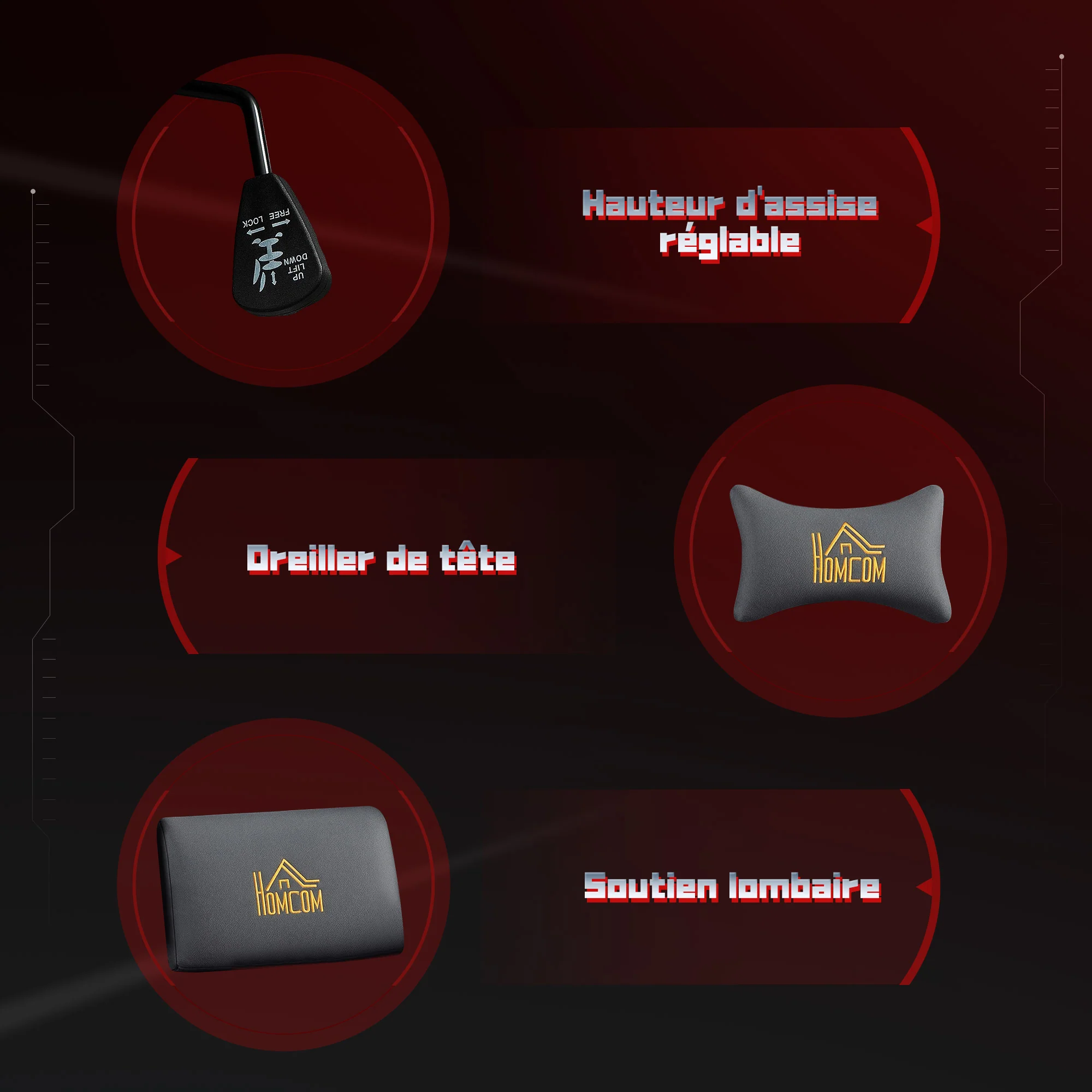 Chaise gaming ergonomique avec accoudoirs réglables, fauteuil gamer en suède avec dossier inclinable, hauteur réglable, repose-pieds, appui-tête, soutien lombaire et pivotant à 360°, gris - Image 9