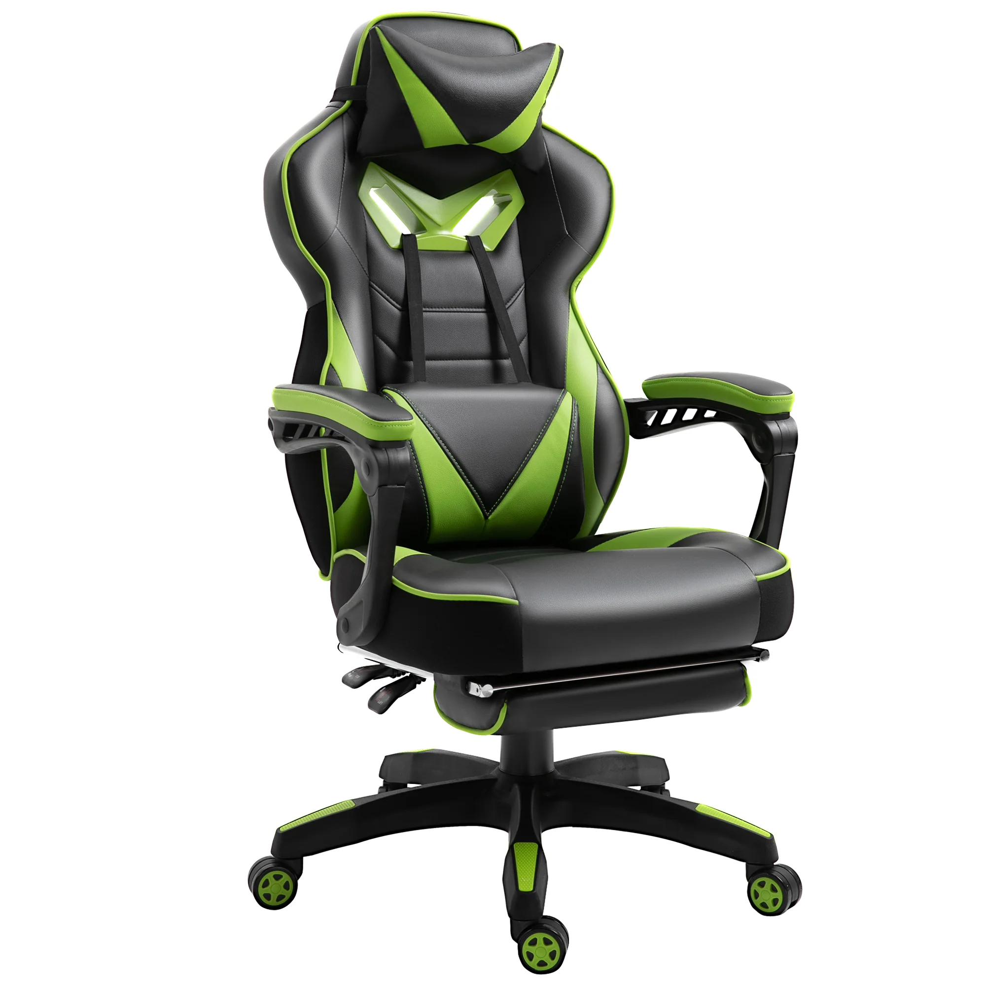Chaise gaming Ergonomique, Fauteuil de Bureau confortable avec Repose-Pied, Appuie-Tête et coussin lombaire, Hauteur Réglable, noir et vert - Image 2
