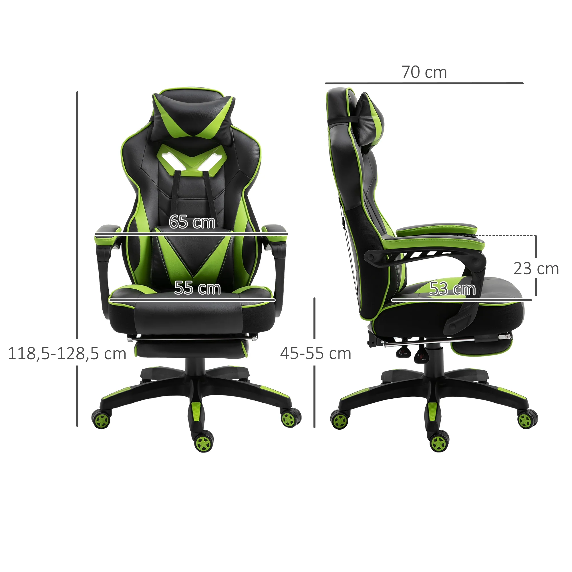 Chaise gaming Ergonomique, Fauteuil de Bureau confortable avec Repose-Pied, Appuie-Tête et coussin lombaire, Hauteur Réglable, noir et vert - Image 4