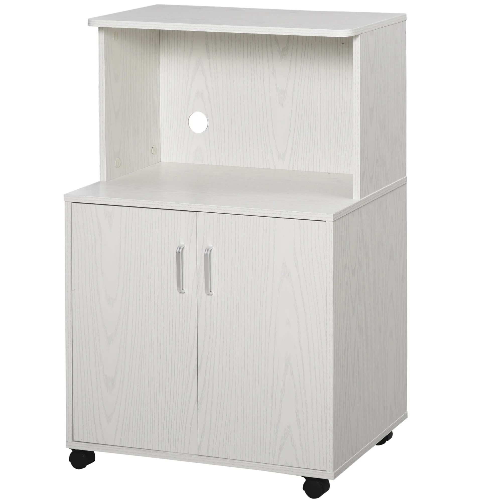 Chariot desserte micro-ondes placard 2 portes - dim. 60,4L x 40,3l x 97H cm - blanc - Image 2