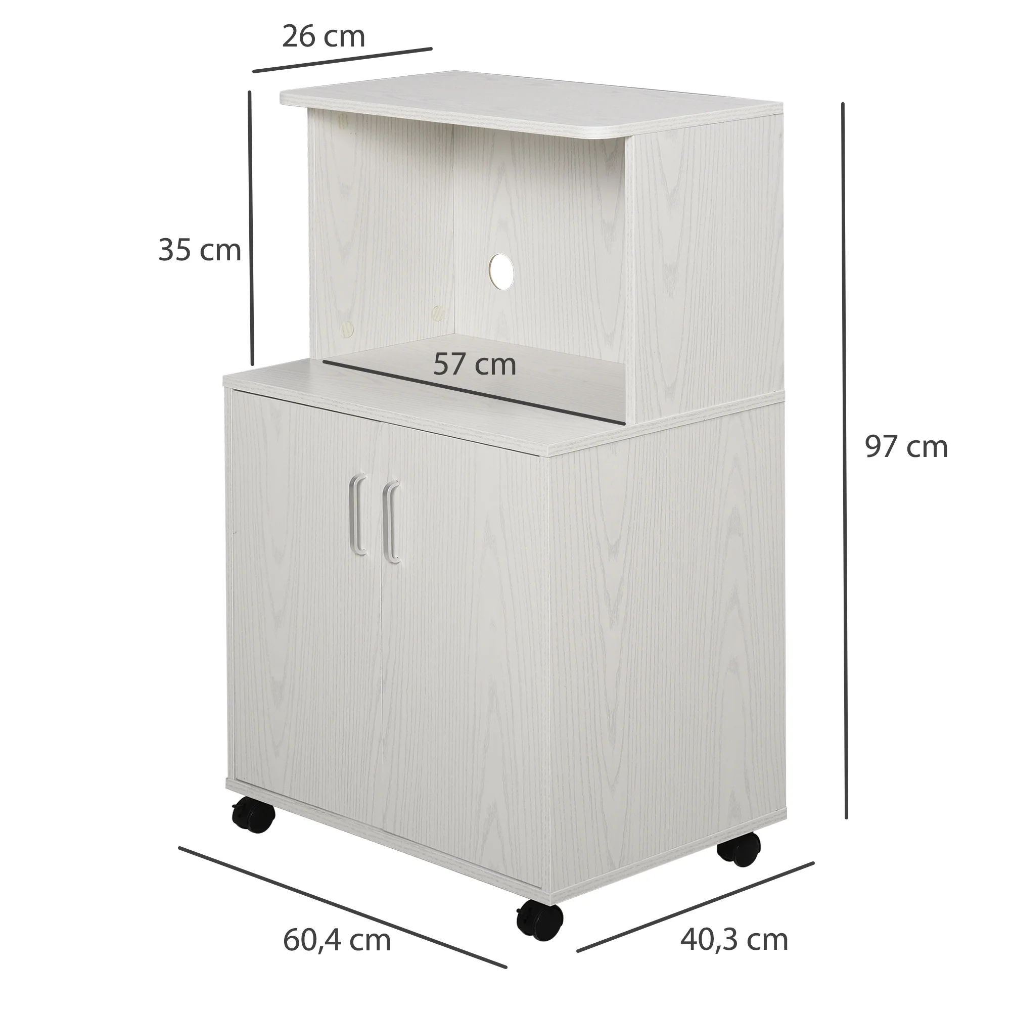 Chariot desserte micro-ondes placard 2 portes - dim. 60,4L x 40,3l x 97H cm - blanc - Image 4