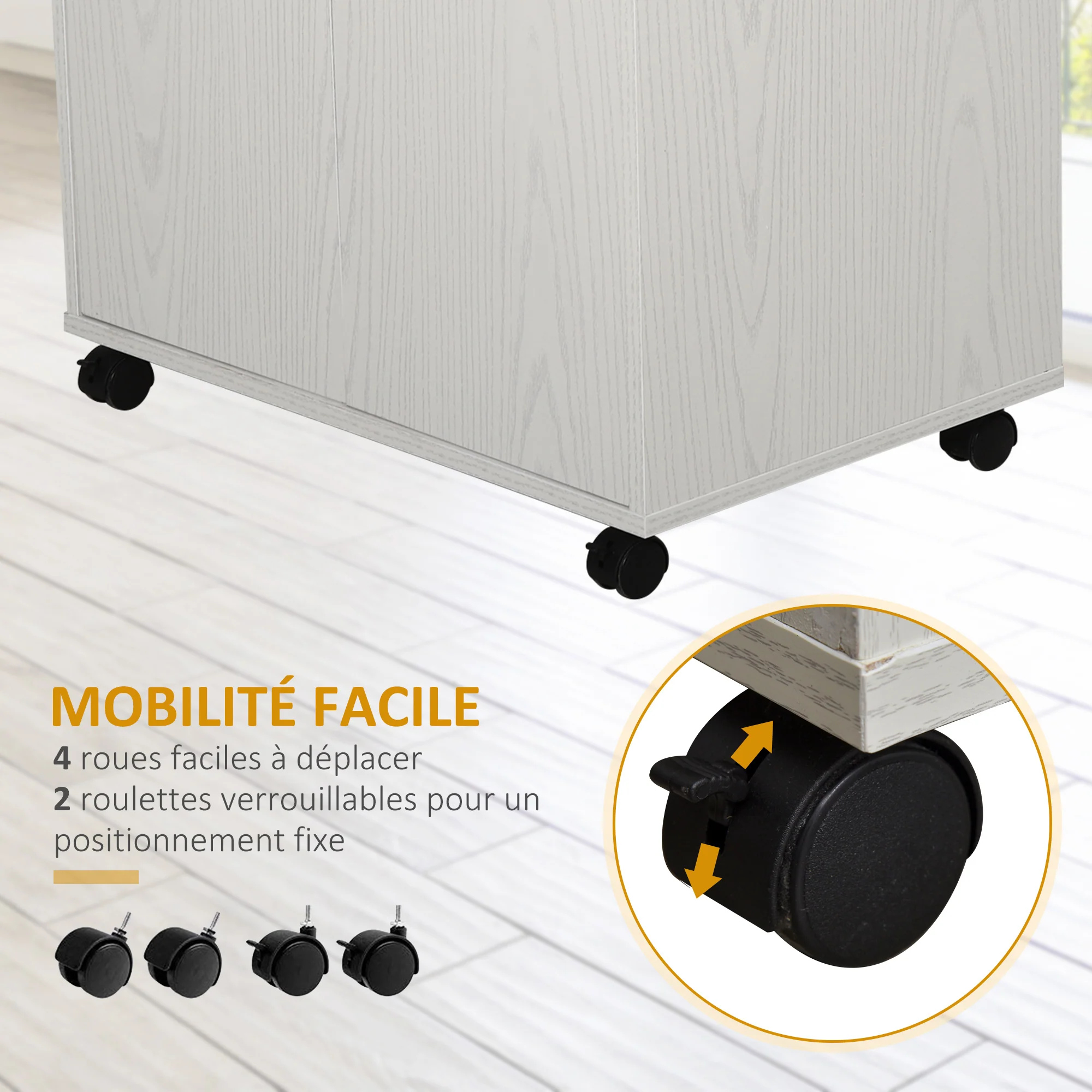 Chariot desserte micro-ondes placard 2 portes - dim. 60,4L x 40,3l x 97H cm - blanc - Image 7