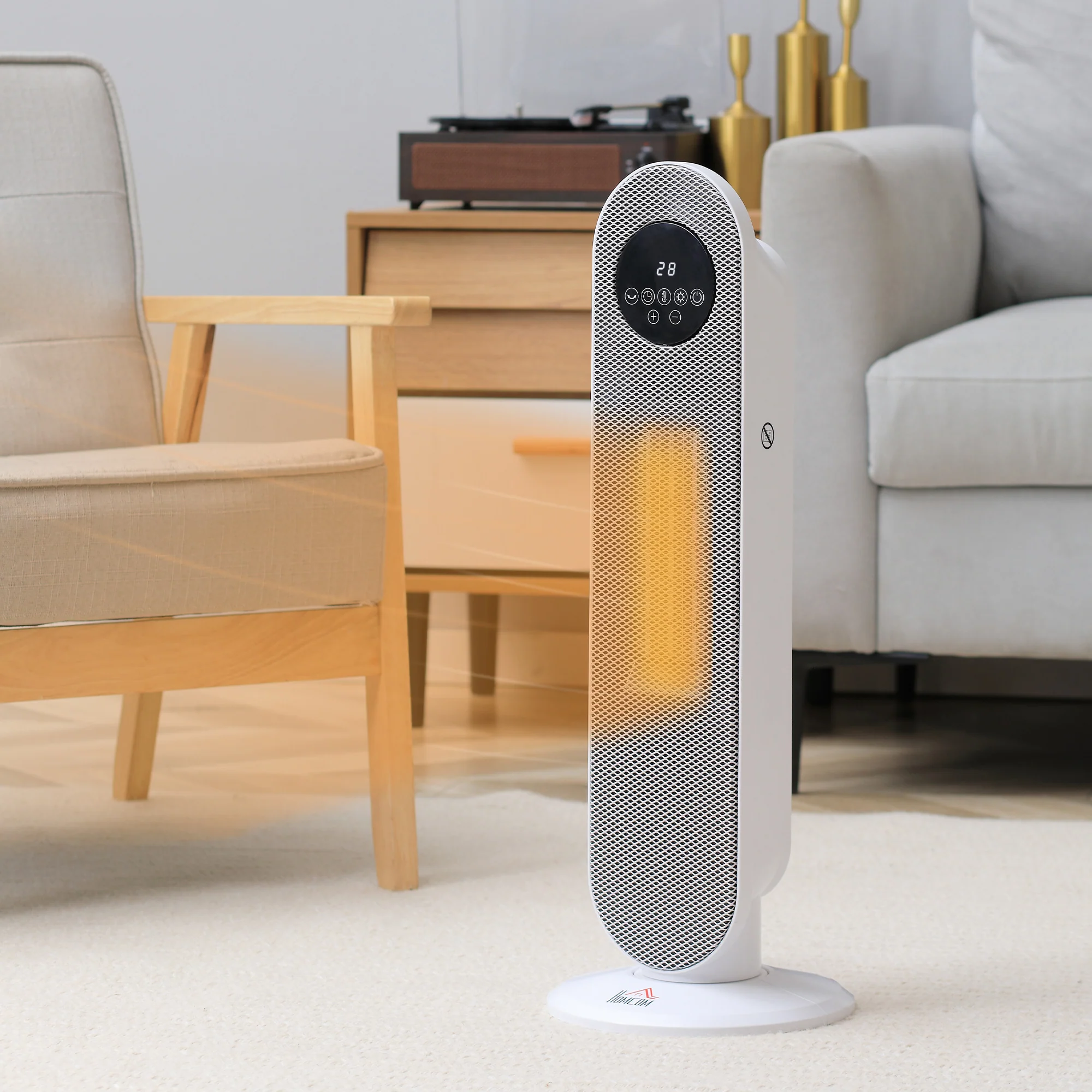 Chauffage d'appoint Radiateur soufflant Radiateur céramique oscillant 15-40°C avec Télécommande 1300/2000W, 21 x 21 x 63,5 cm - Image 3