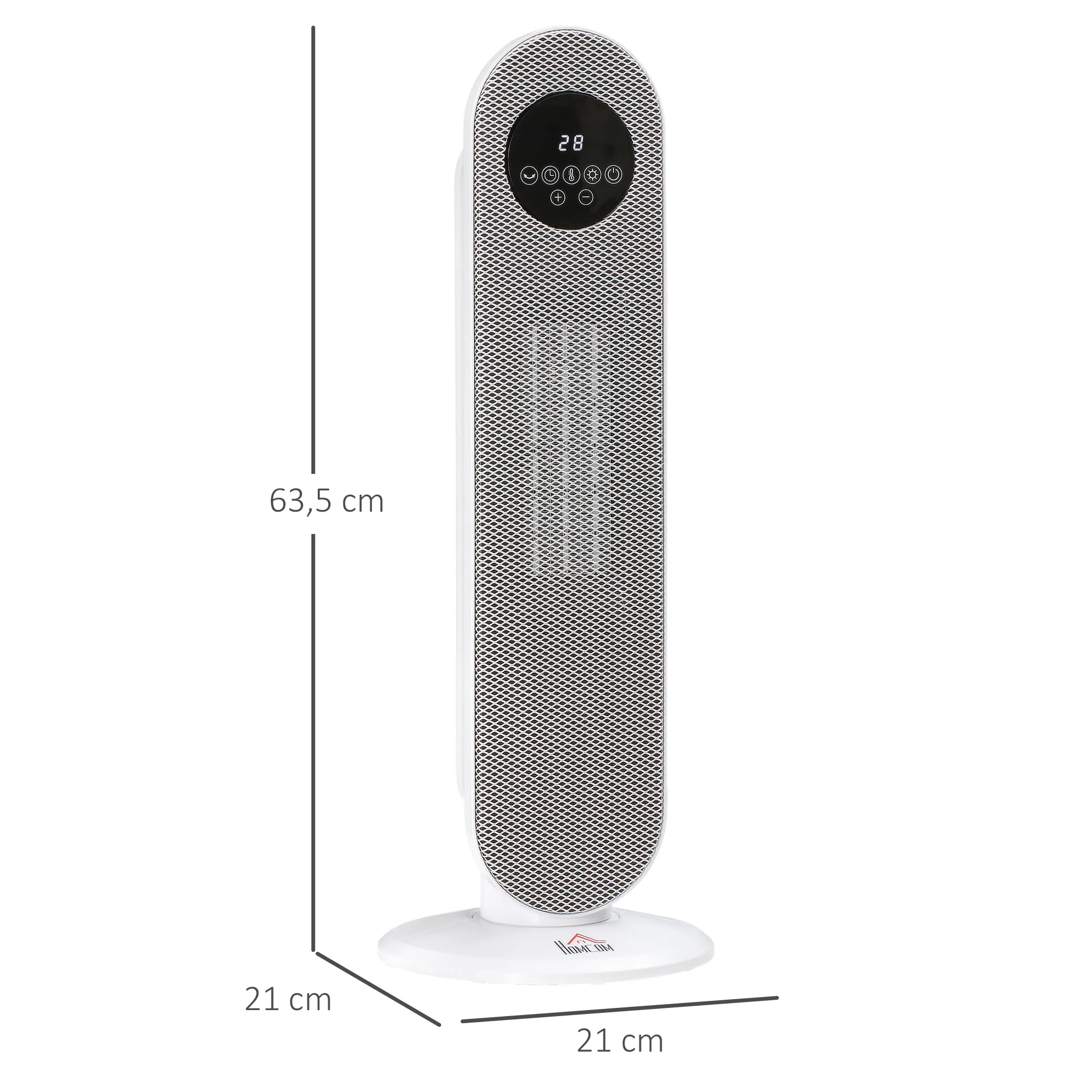 Chauffage d'appoint Radiateur soufflant Radiateur céramique oscillant 15-40°C avec Télécommande 1300/2000W, 21 x 21 x 63,5 cm - Image 4
