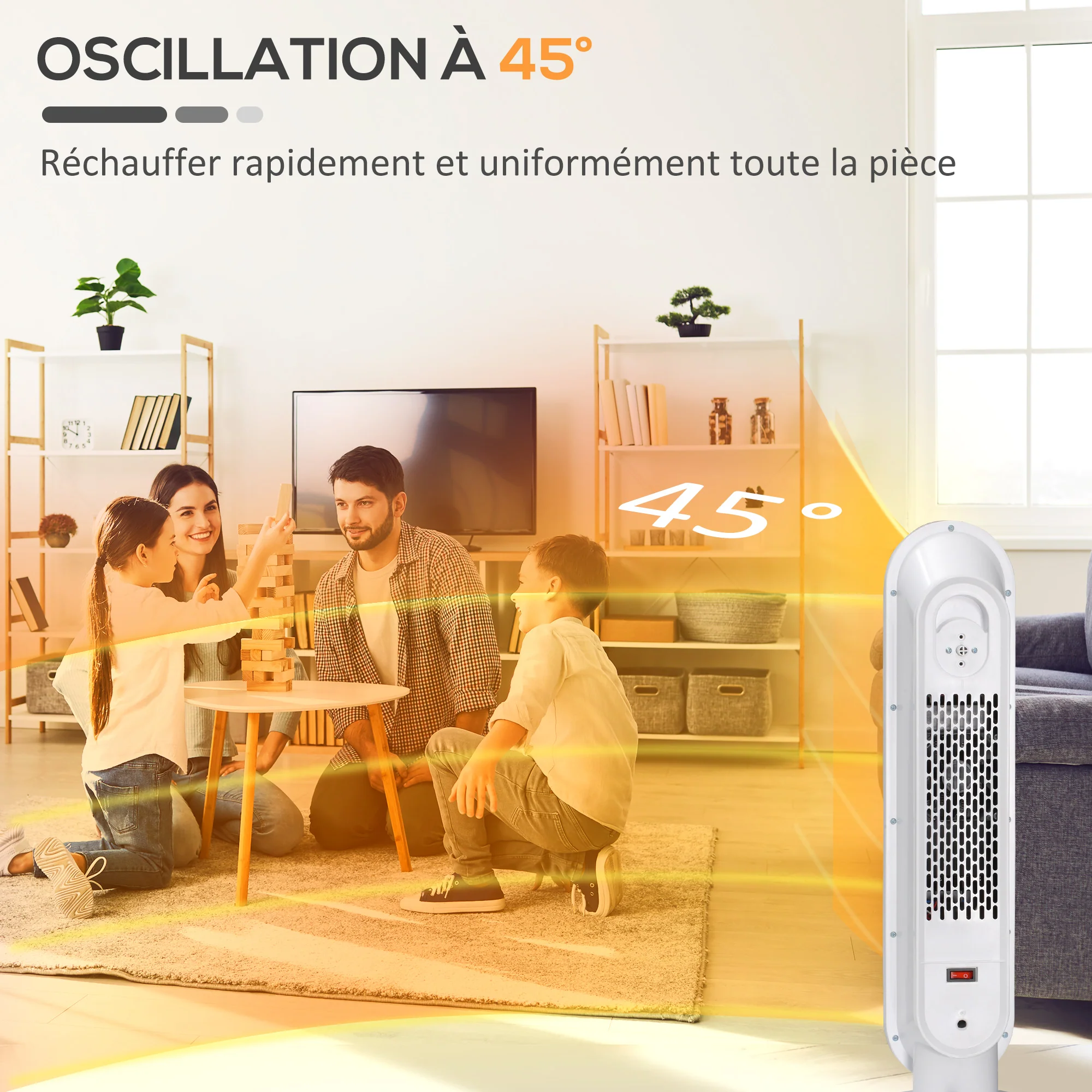 Chauffage d'appoint Radiateur soufflant Radiateur céramique oscillant 15-40°C avec Télécommande 1300/2000W, 21 x 21 x 63,5 cm - Image 8