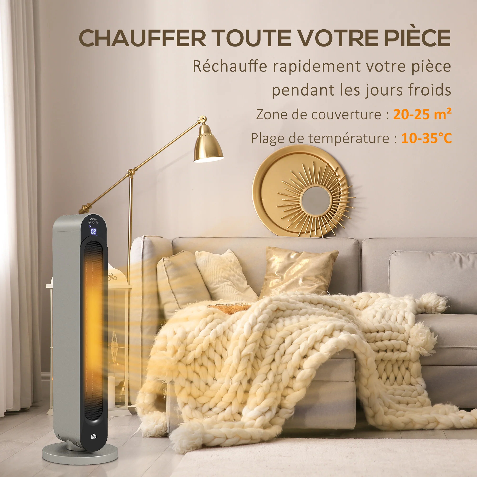 Chauffage soufflant oscillant 1100/2200 W - mini radiateur céramique PTC - télécommande incluse - chauffage d'appoint noir - Image 5