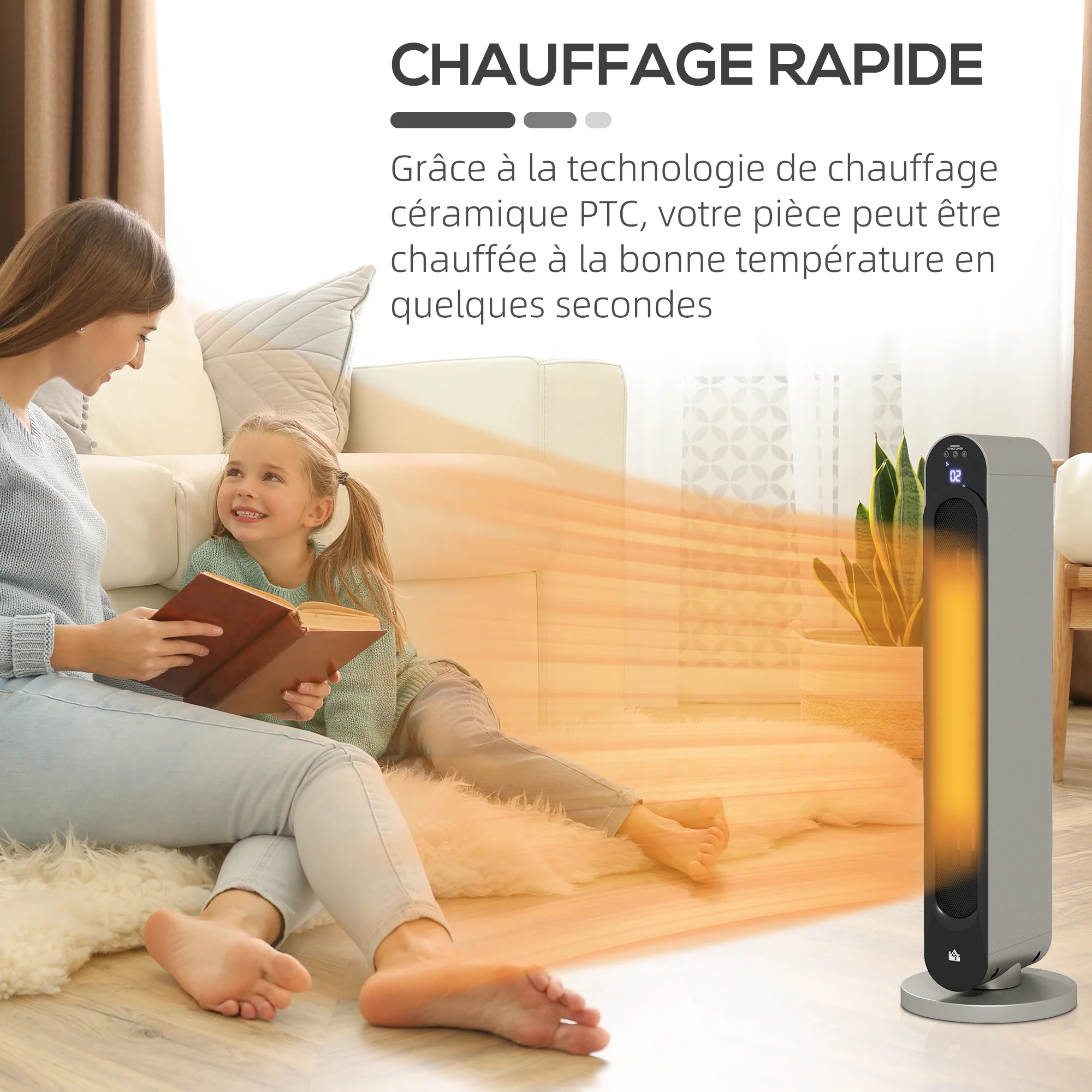 Chauffage soufflant oscillant 1100/2200 W - mini radiateur céramique PTC - télécommande incluse - chauffage d'appoint noir - Image 6