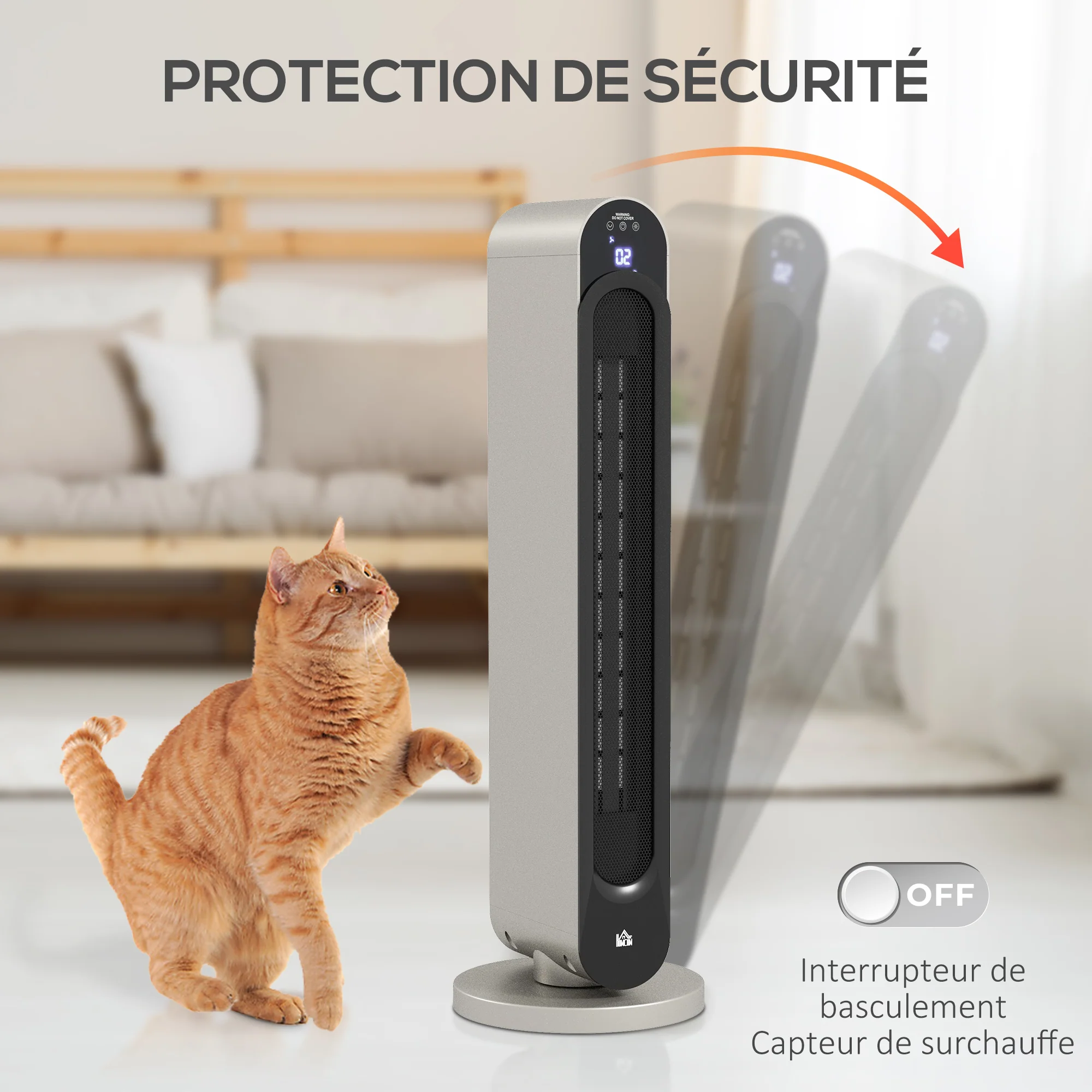 Chauffage soufflant oscillant 1100/2200 W - mini radiateur céramique PTC - télécommande incluse - chauffage d'appoint noir - Image 7