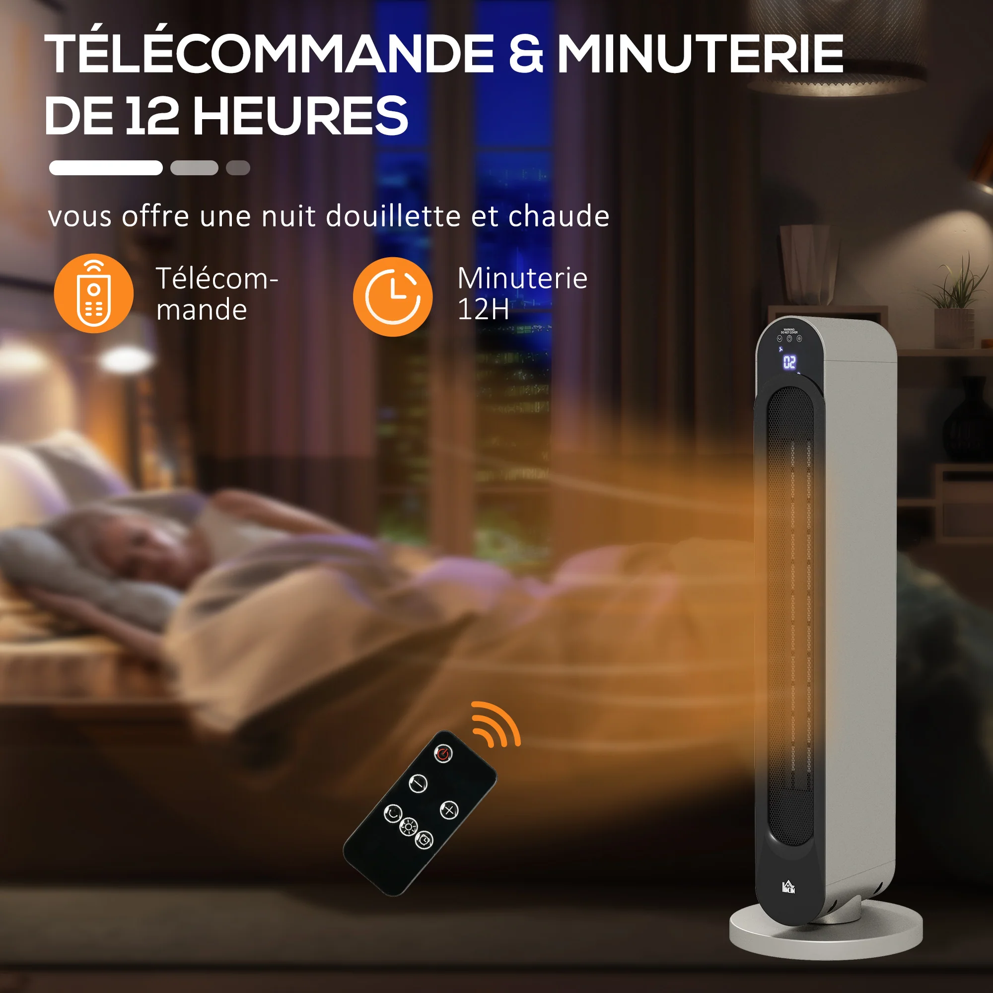 Chauffage soufflant oscillant 1100/2200 W - mini radiateur céramique PTC - télécommande incluse - chauffage d'appoint noir - Image 9