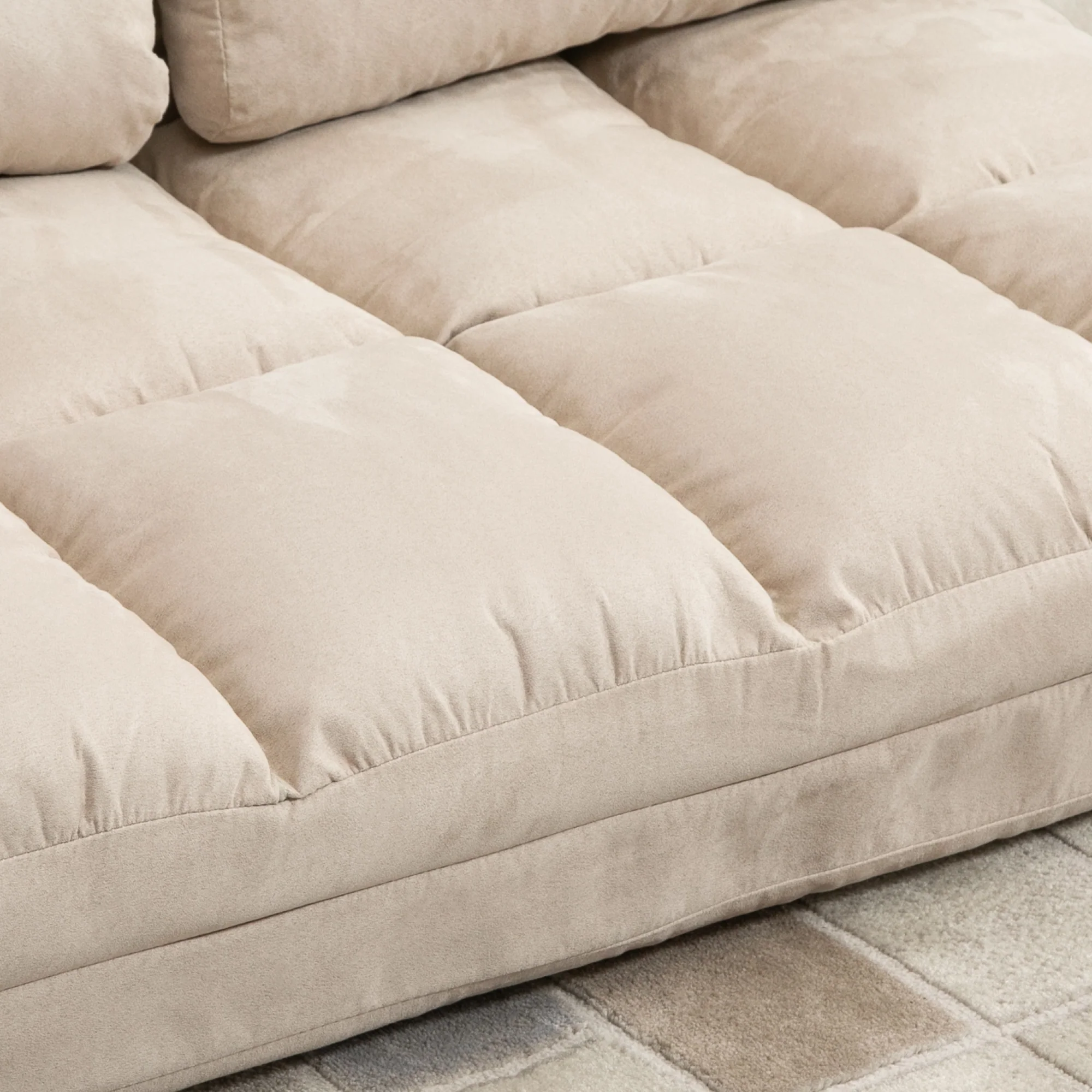 Chauffeuse matelas d'appoint pliant fauteuil convertible inclinaison dossier réglable 2 coussins inclus en polyester aspect suédé, pour salon, chambre et bureau, beige - Image 10