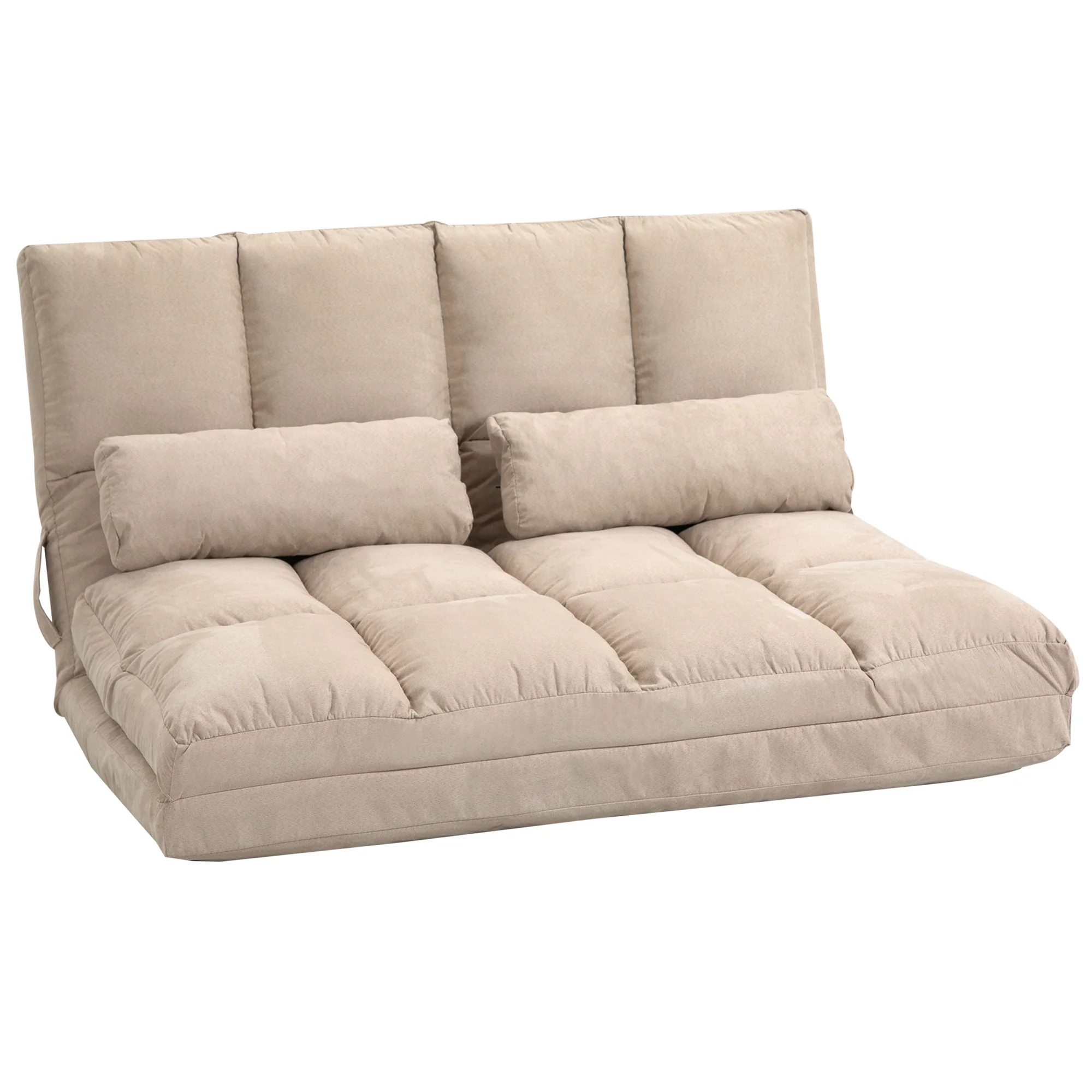 Chauffeuse matelas d'appoint pliant fauteuil convertible inclinaison dossier réglable 2 coussins inclus en polyester aspect suédé, pour salon, chambre et bureau, beige - Image 2