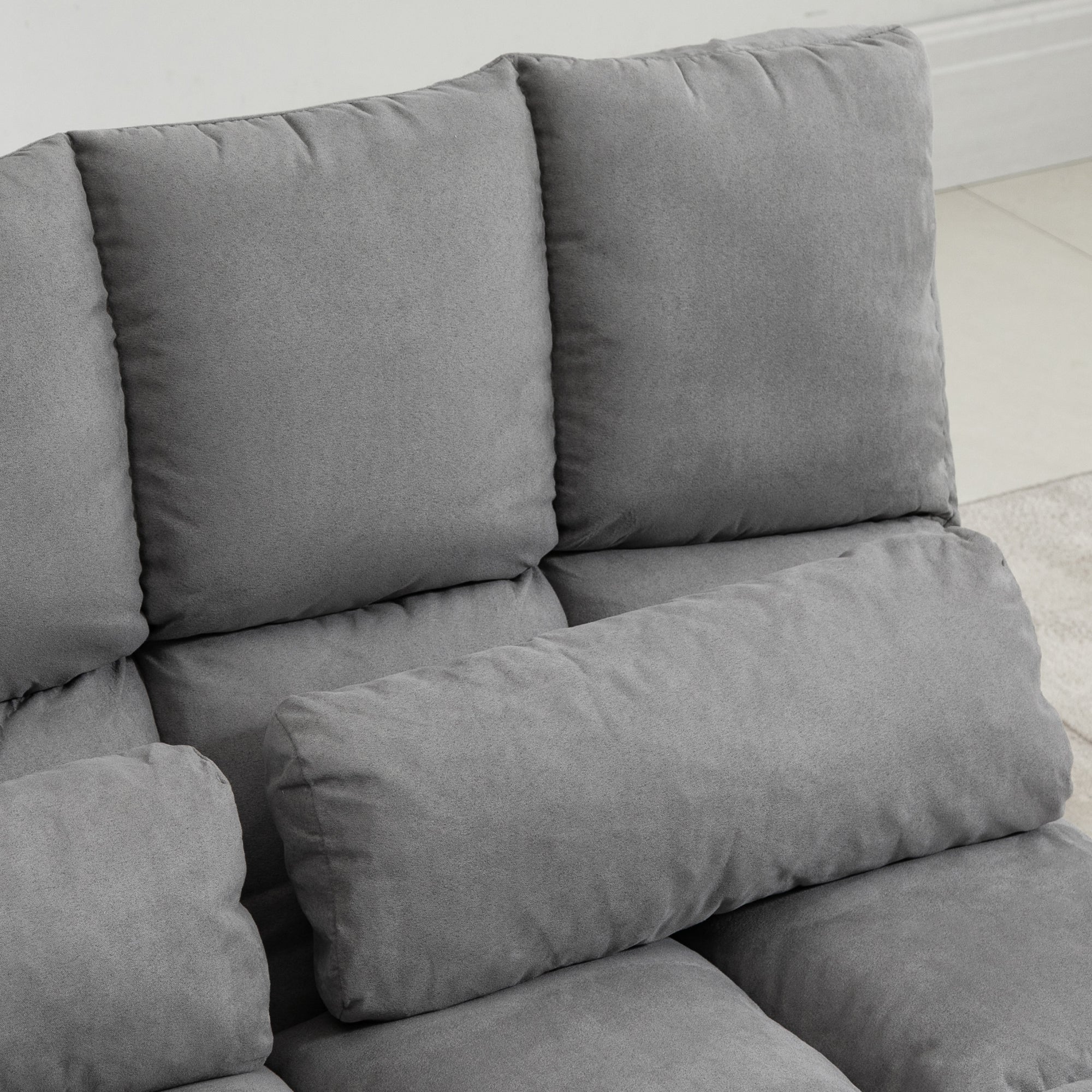 Chauffeuse matelas d'appoint pliant fauteuil convertible inclinaison dossier réglable 2 coussins inclus en polyester aspect suédé, pour salon, chambre et bureau, gris - Image 10