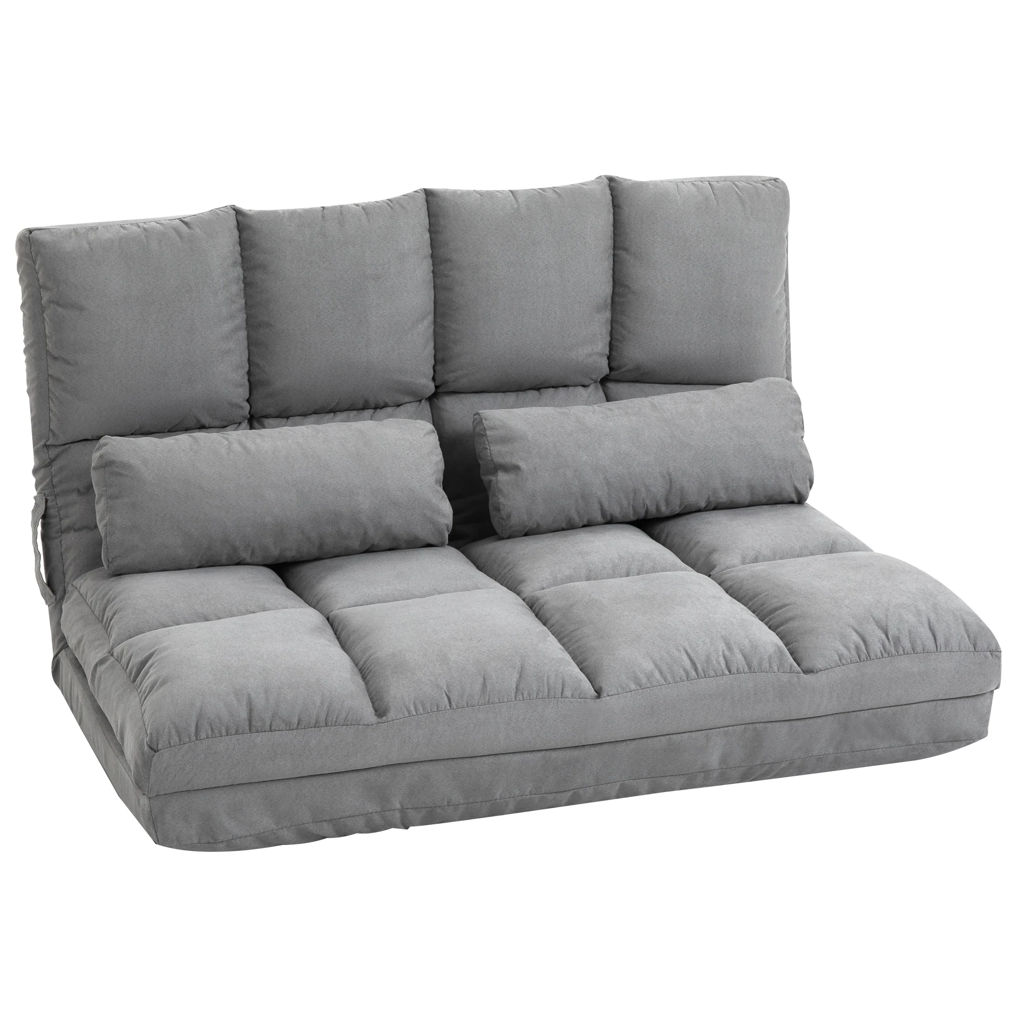 Chauffeuse matelas d'appoint pliant fauteuil convertible inclinaison dossier réglable 2 coussins inclus en polyester aspect suédé, pour salon, chambre et bureau, gris - Image 2