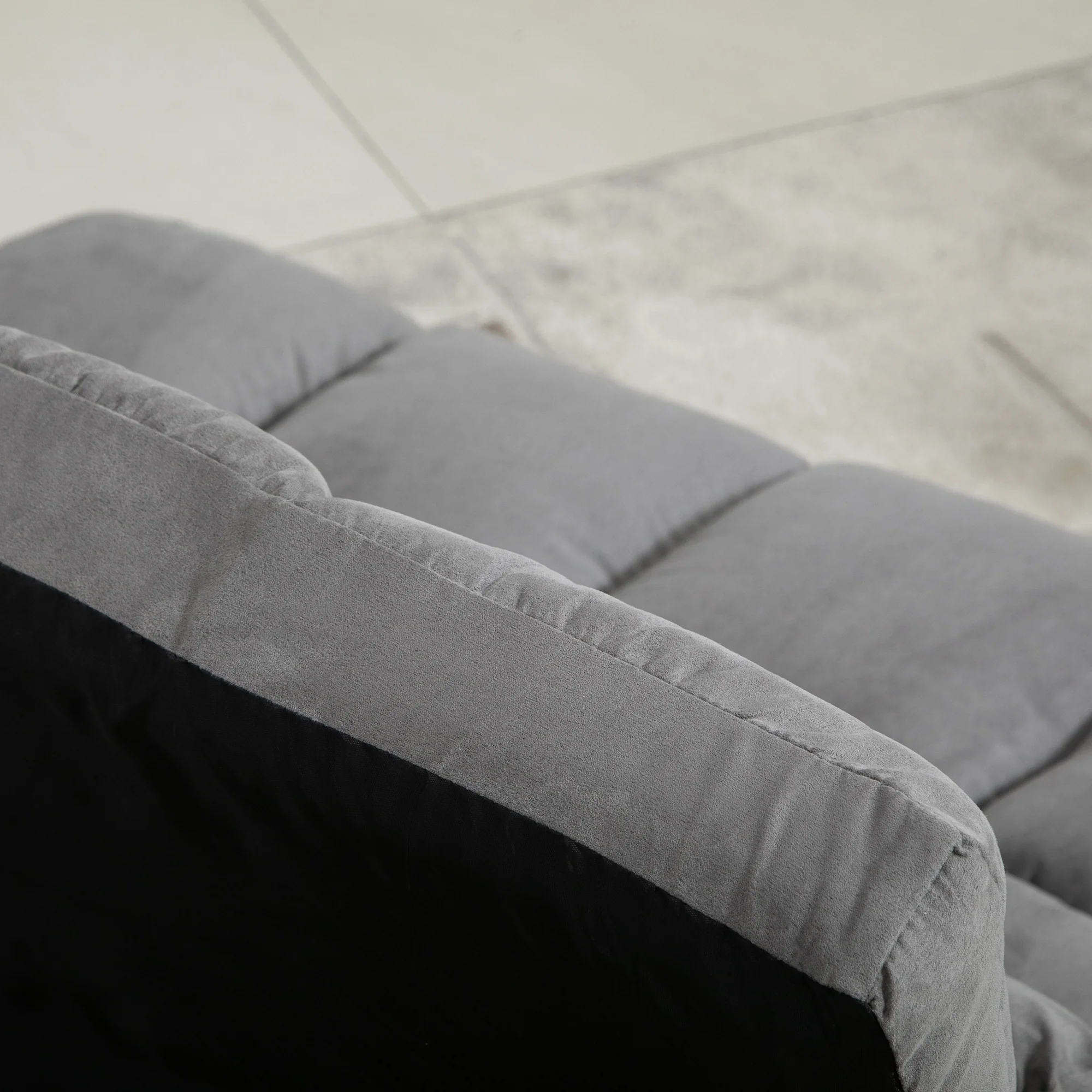 Chauffeuse matelas d'appoint pliant fauteuil convertible inclinaison dossier réglable 2 coussins inclus en polyester aspect suédé, pour salon, chambre et bureau, gris - Image 9