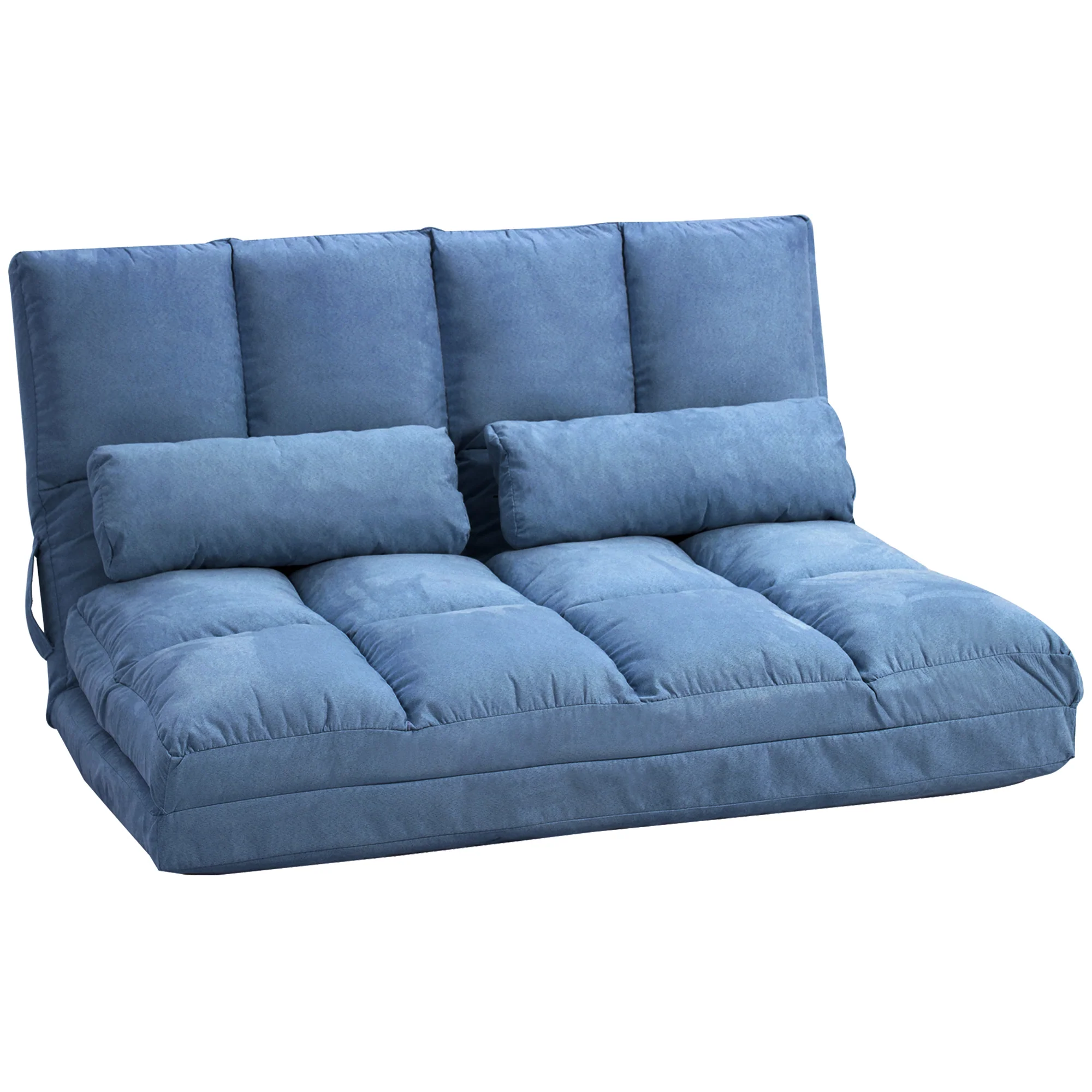 Chauffeuse matelas d'appoint pliant fauteuil convertible inclinaison dossier réglable 2 coussins inclus en polyester aspect suédé, pour salon, chambre et bureau, bleu - Image 2