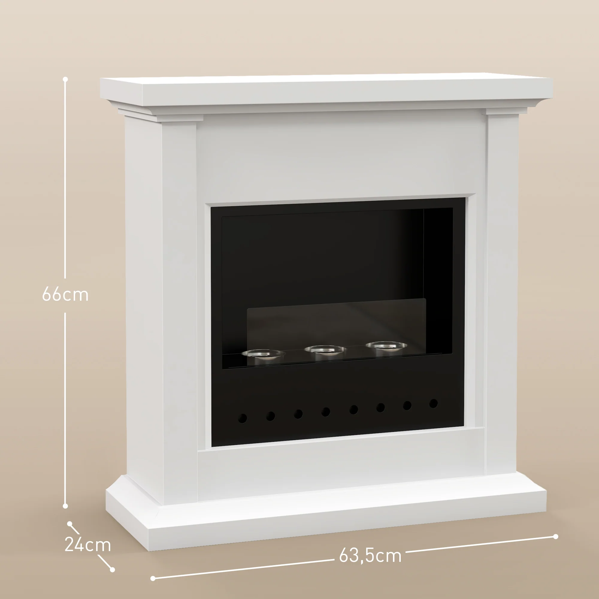Cheminée au bioéthanol, cheminée éthanol, br?leur 400 ml, durée de combustion de 3 heures, avec verre de protection, poêle bio à poser au sol, couverture 16-18 m2, blanc - Image 4