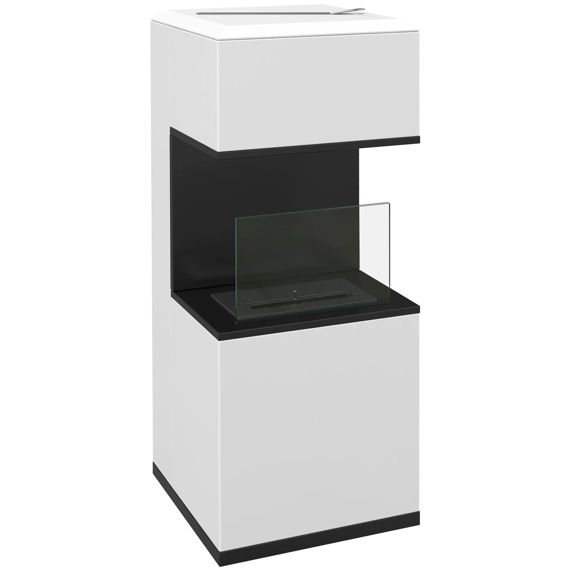 Cheminée au bioéthanol sur pieds avec br?leur 1,2L, environ 3H de durée de combustion couverture 20 à 25 m2 en acier 38L x 38l x 100H cm, blanc - Image 2