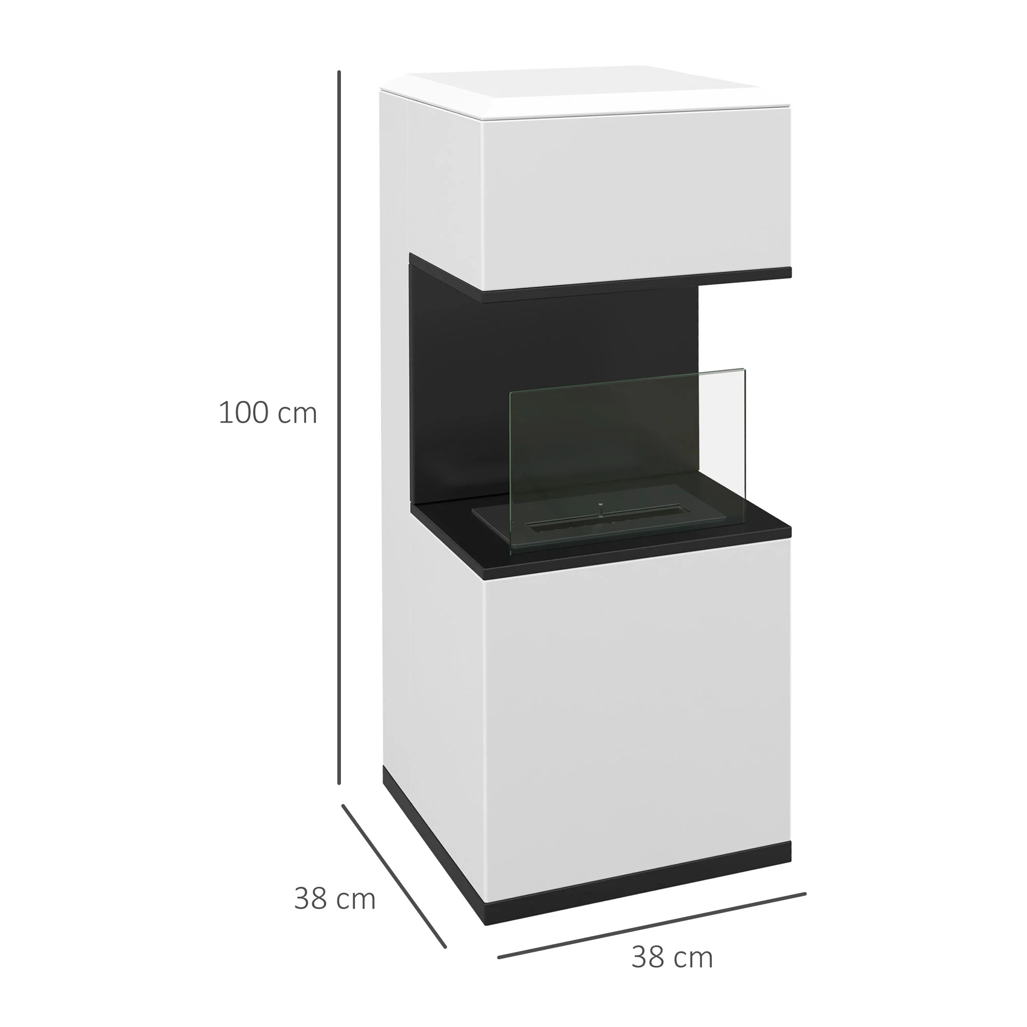 Cheminée au bioéthanol sur pieds avec br?leur 1,2L, environ 3H de durée de combustion couverture 20 à 25 m2 en acier 38L x 38l x 100H cm, blanc - Image 4
