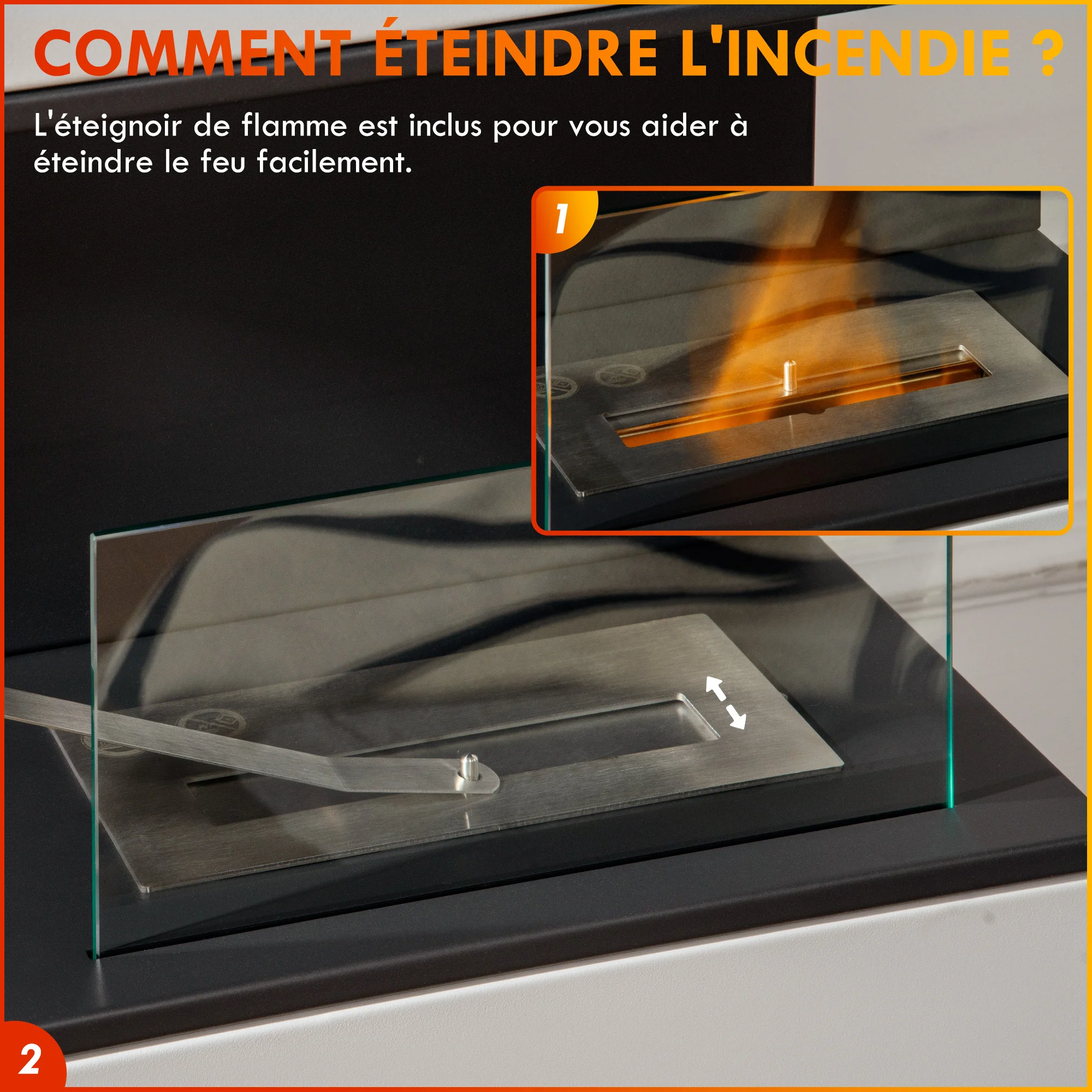 Cheminée au bioéthanol sur pieds avec br?leur 1,2L, environ 3H de durée de combustion couverture 20 à 25 m2 en acier 38L x 38l x 100H cm, blanc - Image 6