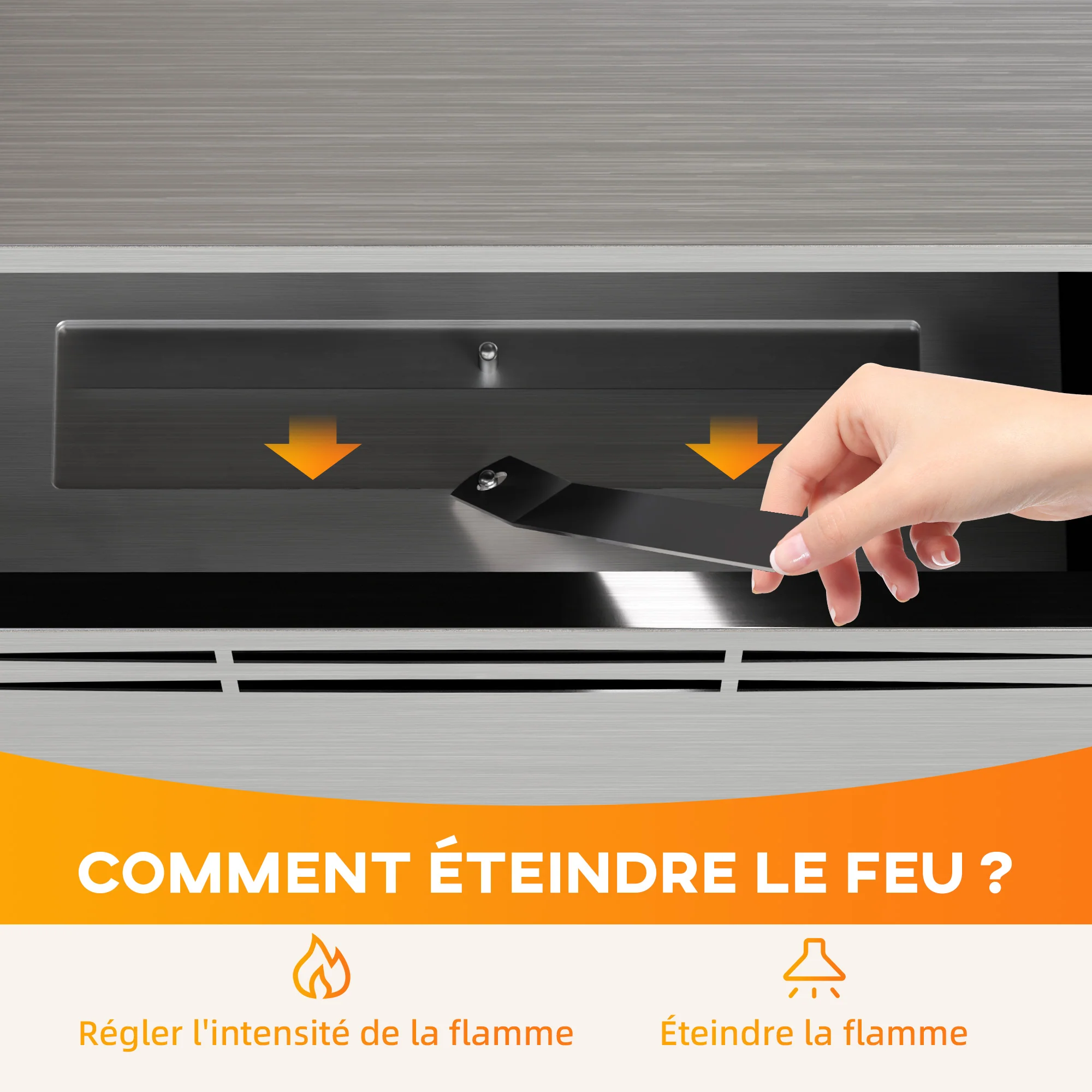 Cheminée bioéthanol encastrable, cheminée à l'éthanol avec volume de 0,9 litre, environ 3,3 h durée de combustion, poêle bioéthanol en acier inoxydable et verre trempé, 48 x 18 x 59 cm, argent - Image 6