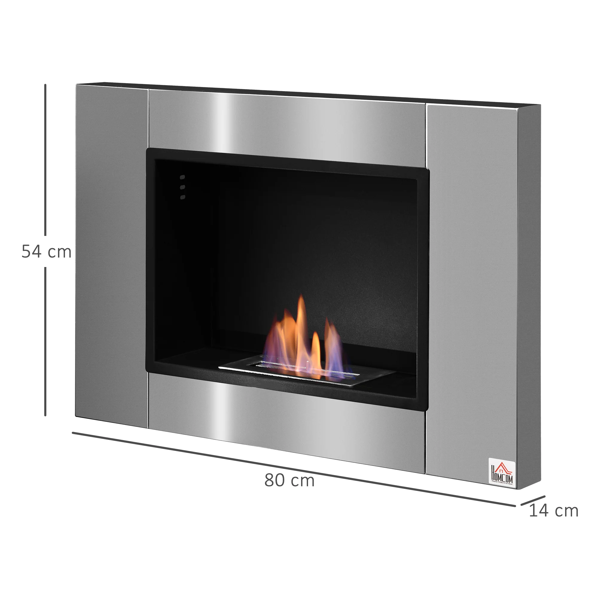 Cheminée bioéthanol Murale encastrable brûleur 0,9 L, environ 3 h de durée de combustion 80L x 14l x 54H cm Couverture 25-30 m² Acier inox - Image 4