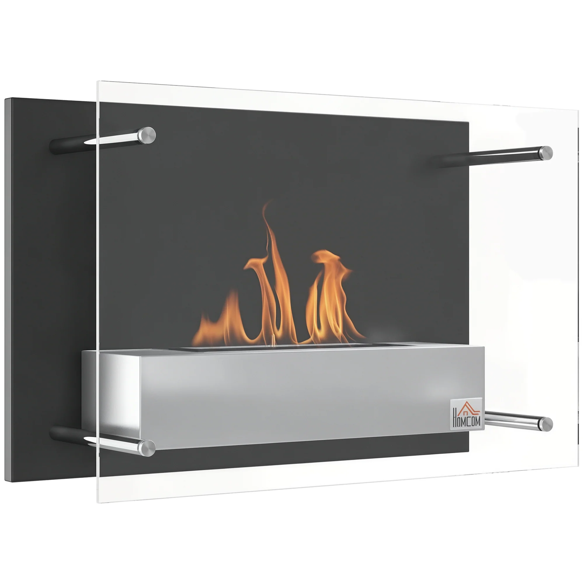 Cheminée bioéthanol Murale encastrable brûleur 1.5 L, environ 3 h de durée de combustion dim. 60L x 22l x 40H cm Couverture 20-25 m² Acier inox - Image 11