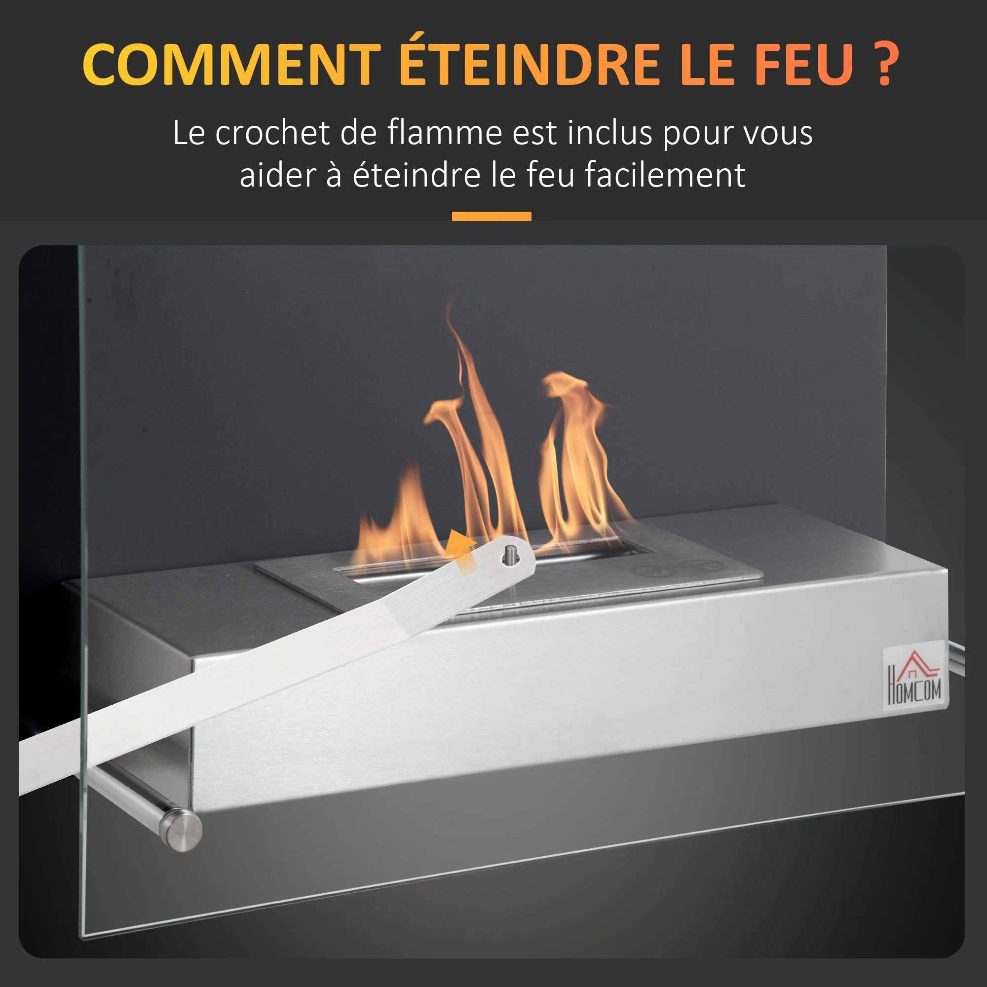 Cheminée bioéthanol Murale encastrable brûleur 1.5 L, environ 3 h de durée de combustion dim. 60L x 22l x 40H cm Couverture 20-25 m² Acier inox - Image 6