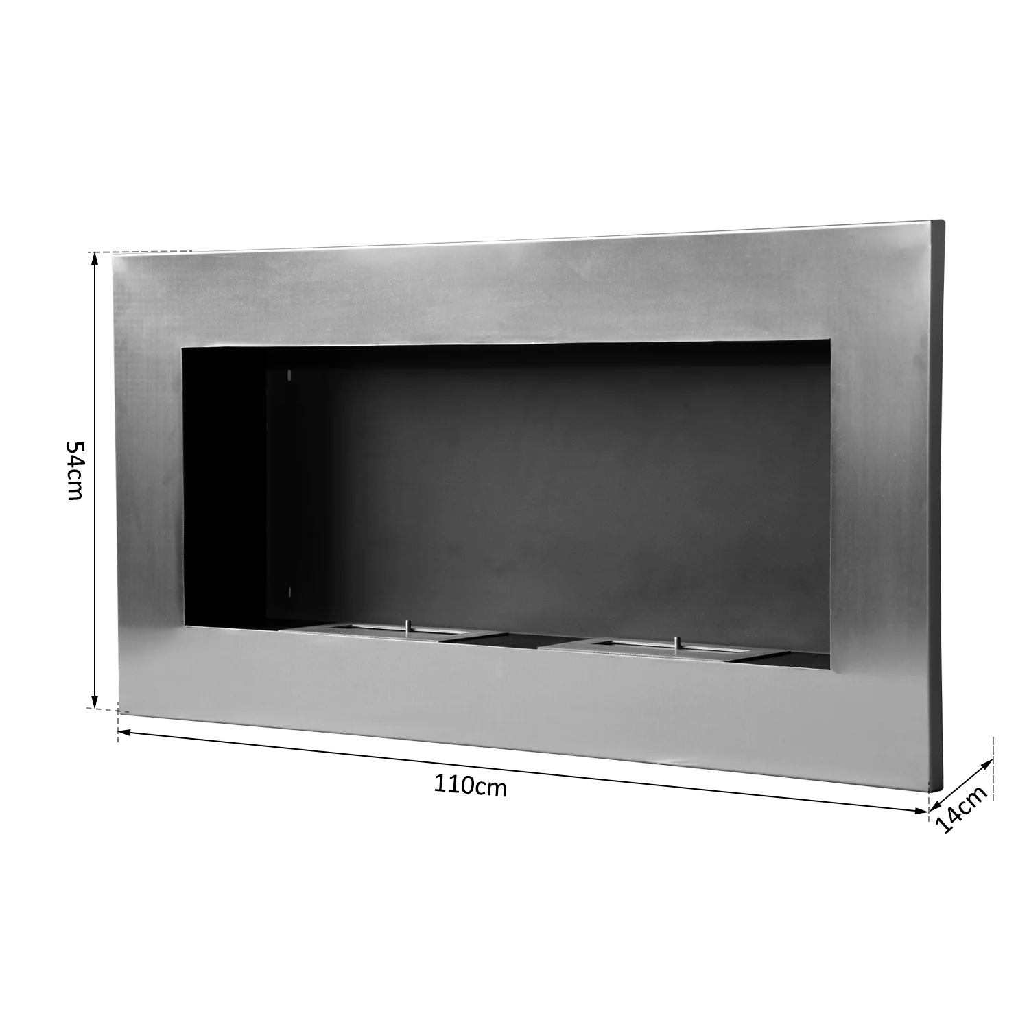 Cheminée bioéthanol Murale encastrable brûleur 2 x 0,9 L, environ 3 h de durée de combustion 110L x 14l x 54H cm Couverture 25-30 m² Acier inox - Image 4