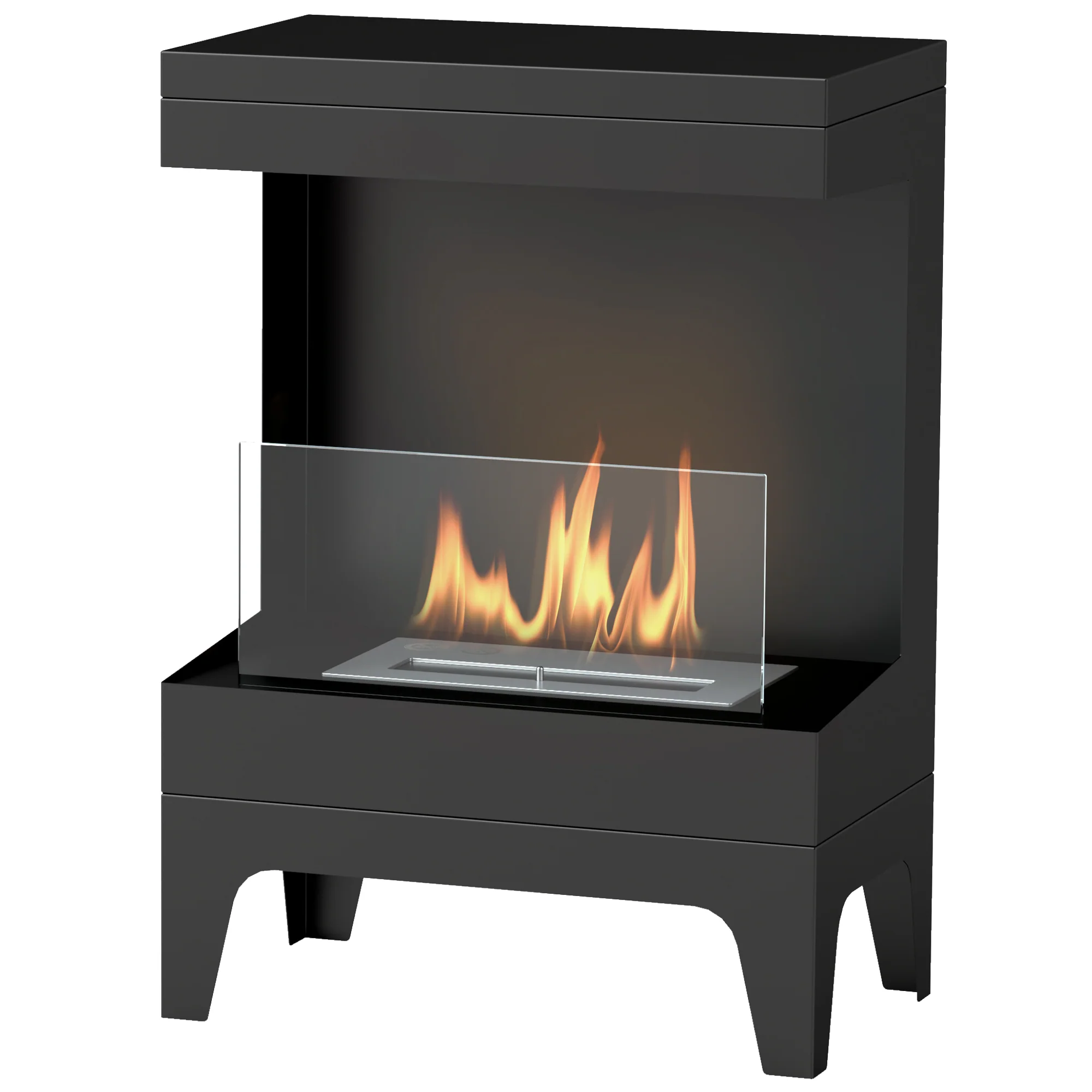 Cheminée bioéthanol sur pieds, avec réservoir 0,9 L, environ 3,3 h de durée de combustion, couverture 20 m2, 38 x 22 x 54 cm, noir