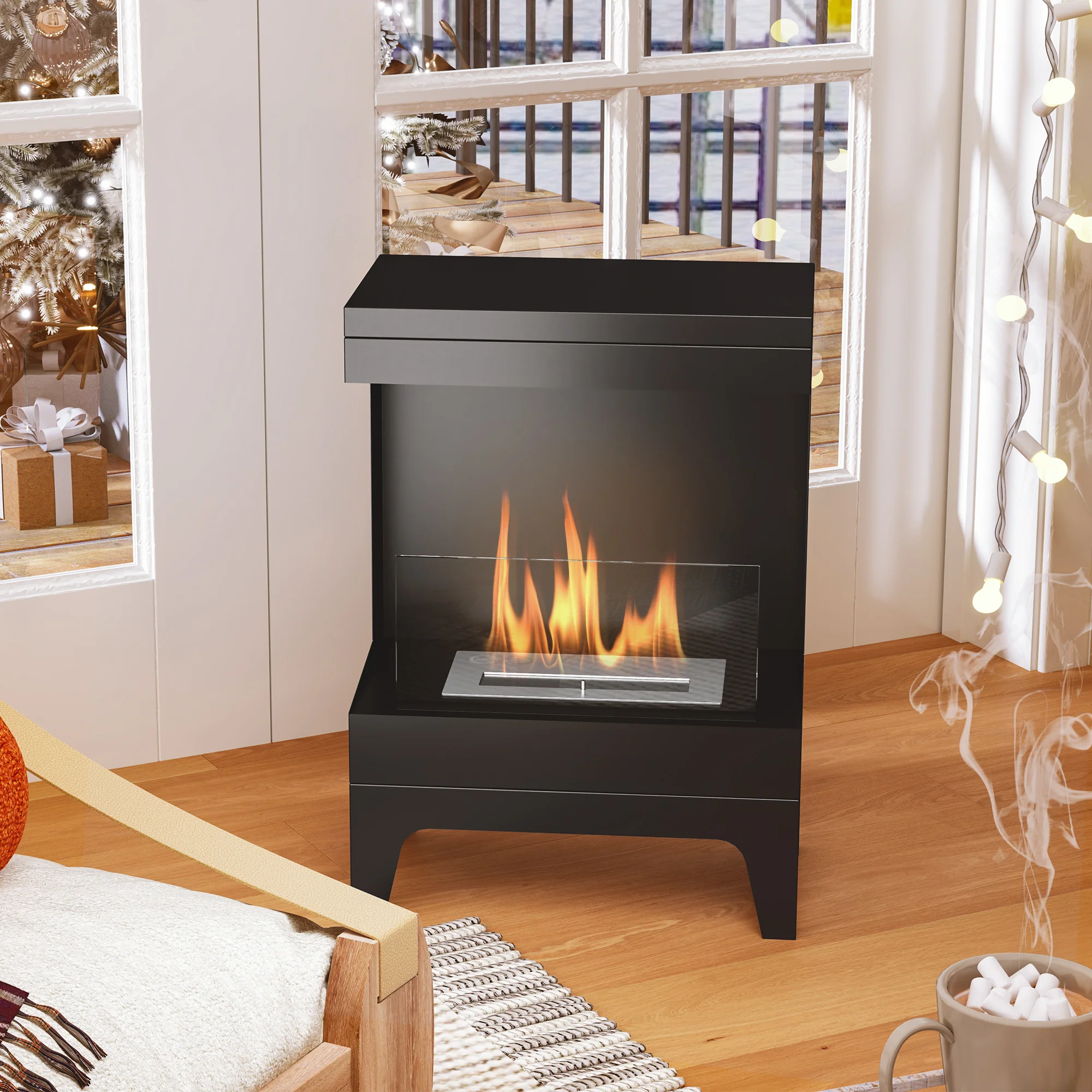 Cheminée bioéthanol sur pieds, avec réservoir 0,9 L, environ 3,3 h de durée de combustion, couverture 20 m2, 38 x 22 x 54 cm, noir - Image 10