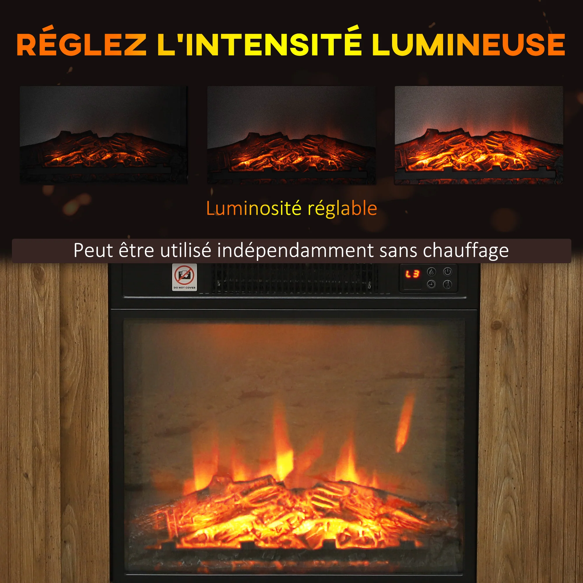 Cheminée électrique, effet flamme 3D, chauffage 1800W, luminosité réglable, télécommande, minuterie, cheminée décorative, sécurité renforcée, 81,5 x 30 x 76,2 cm, brun effet bois - Image 5