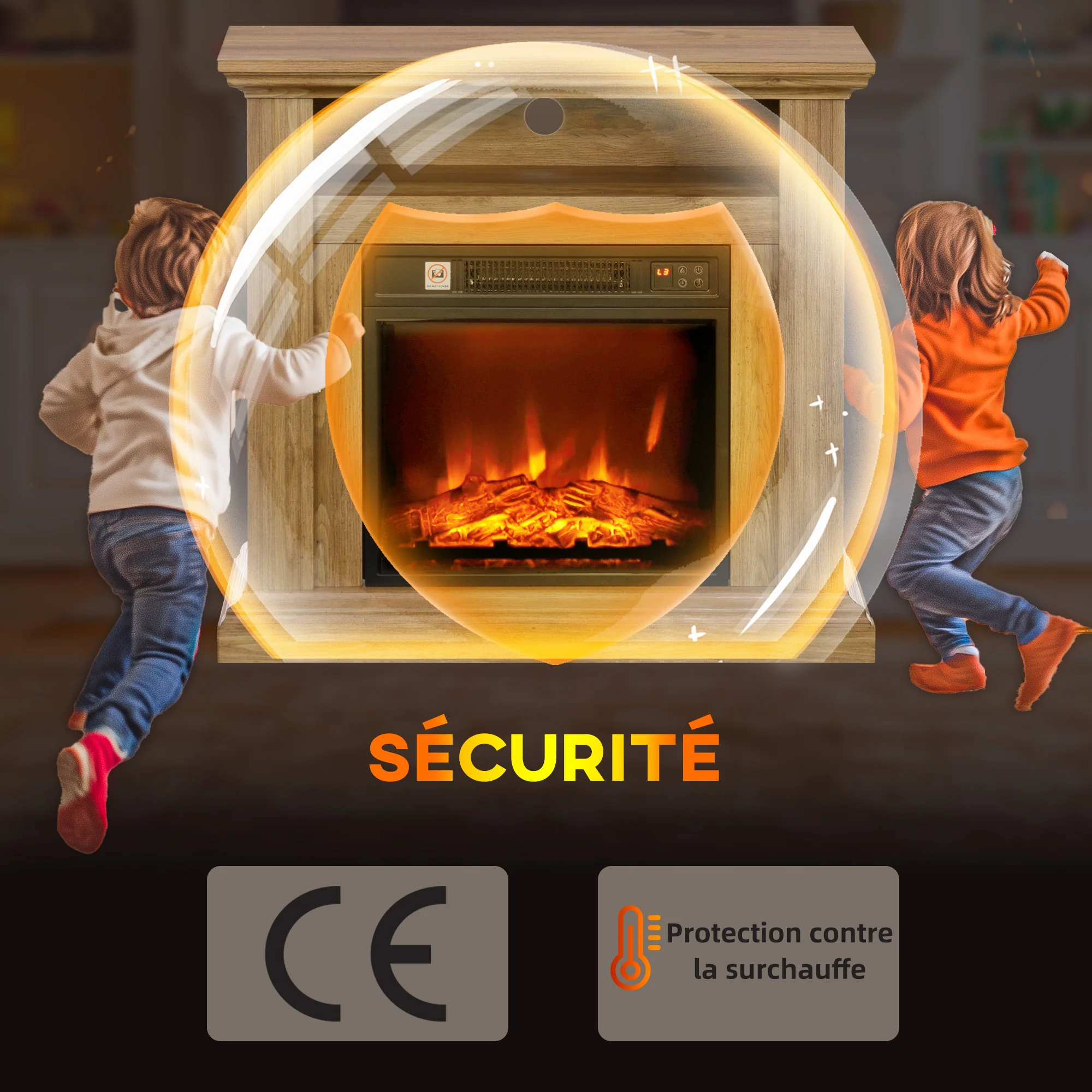 Cheminée électrique, effet flamme 3D, chauffage 1800W, luminosité réglable, télécommande, minuterie, cheminée décorative, sécurité renforcée, 81,5 x 30 x 76,2 cm, brun effet bois - Image 8