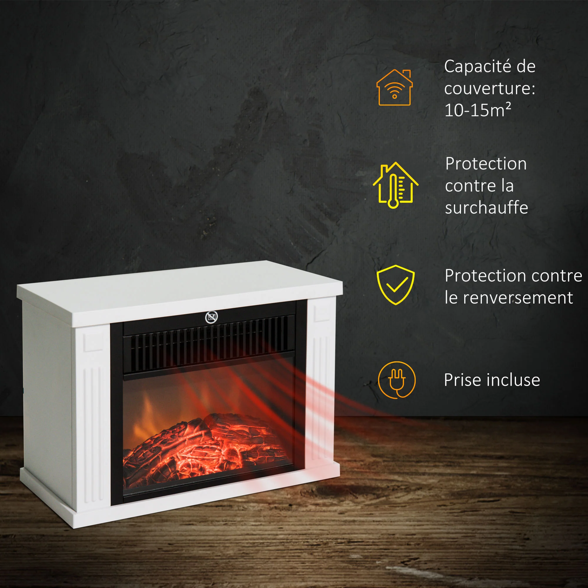 Cheminée électrique poêle Style Contemporain Thermostat 600-1200 W Blanc - Image 5