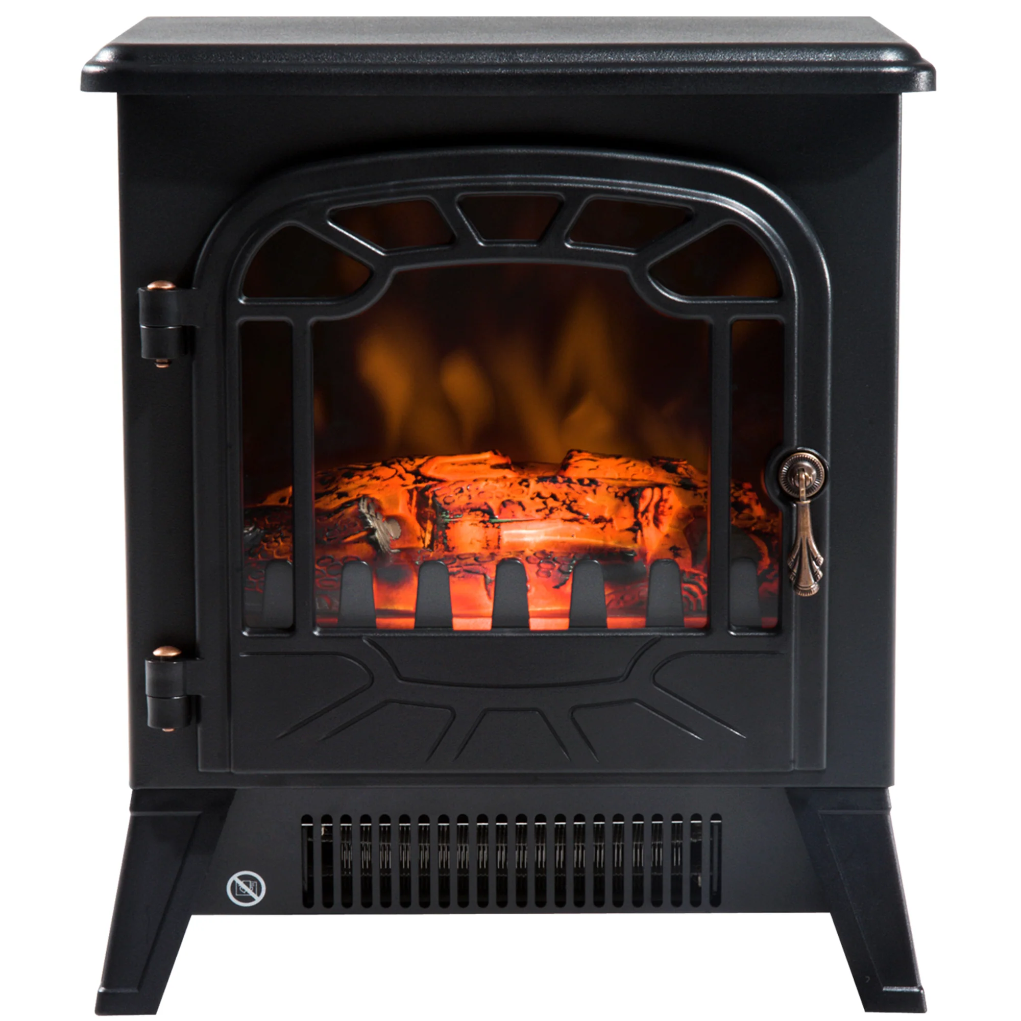 Cheminée électrique radiateur Imitation Flamme avec luminosité et réglable 925 W / 1850 W Porte métal Verre trempé Noir
