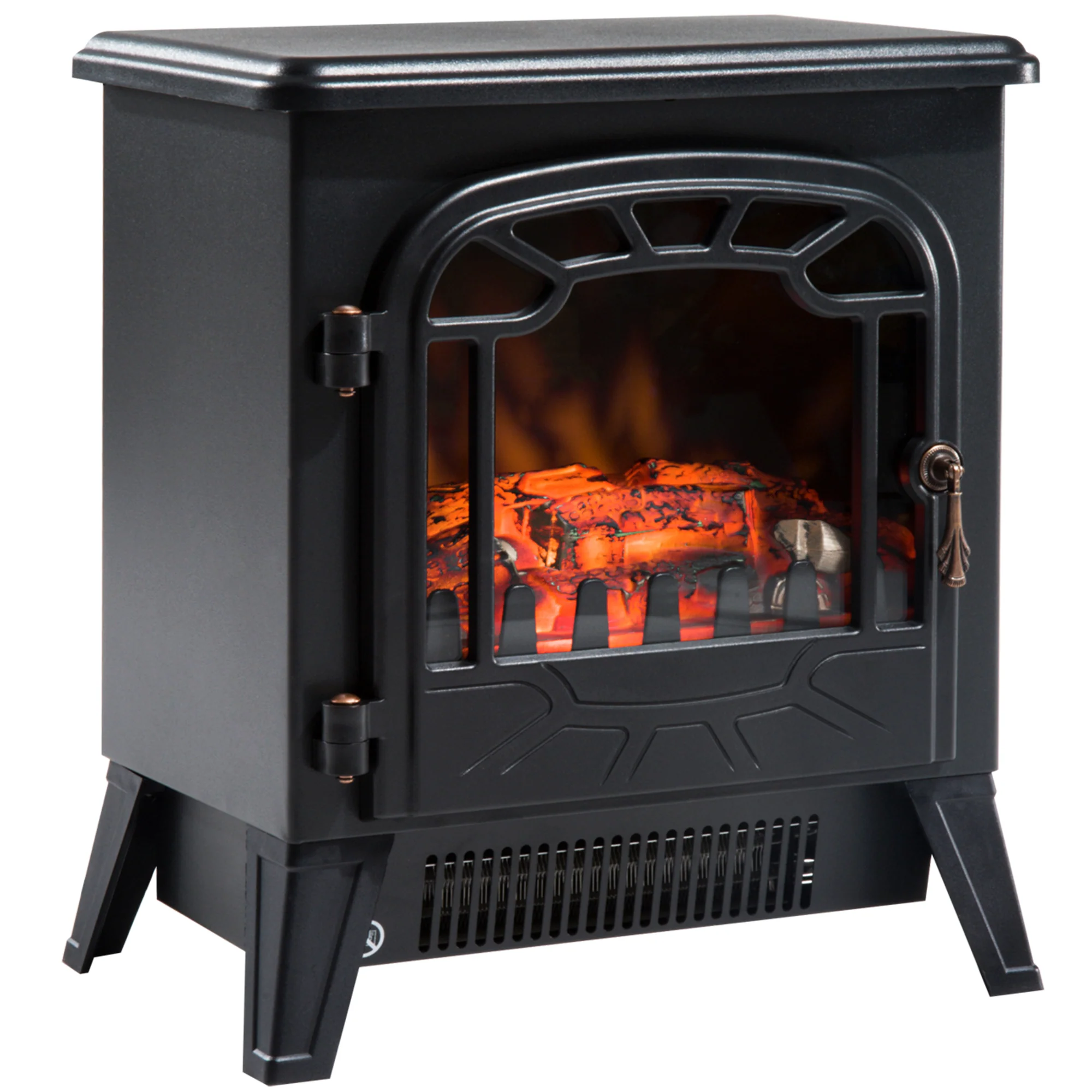 Cheminée électrique radiateur Imitation Flamme avec luminosité et réglable 925 W / 1850 W Porte métal Verre trempé Noir - Image 11
