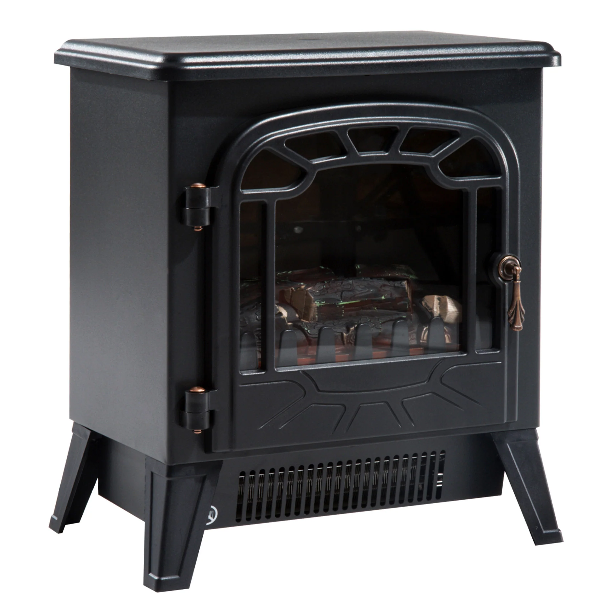 Cheminée électrique radiateur Imitation Flamme avec luminosité et réglable 925 W / 1850 W Porte métal Verre trempé Noir - Image 2